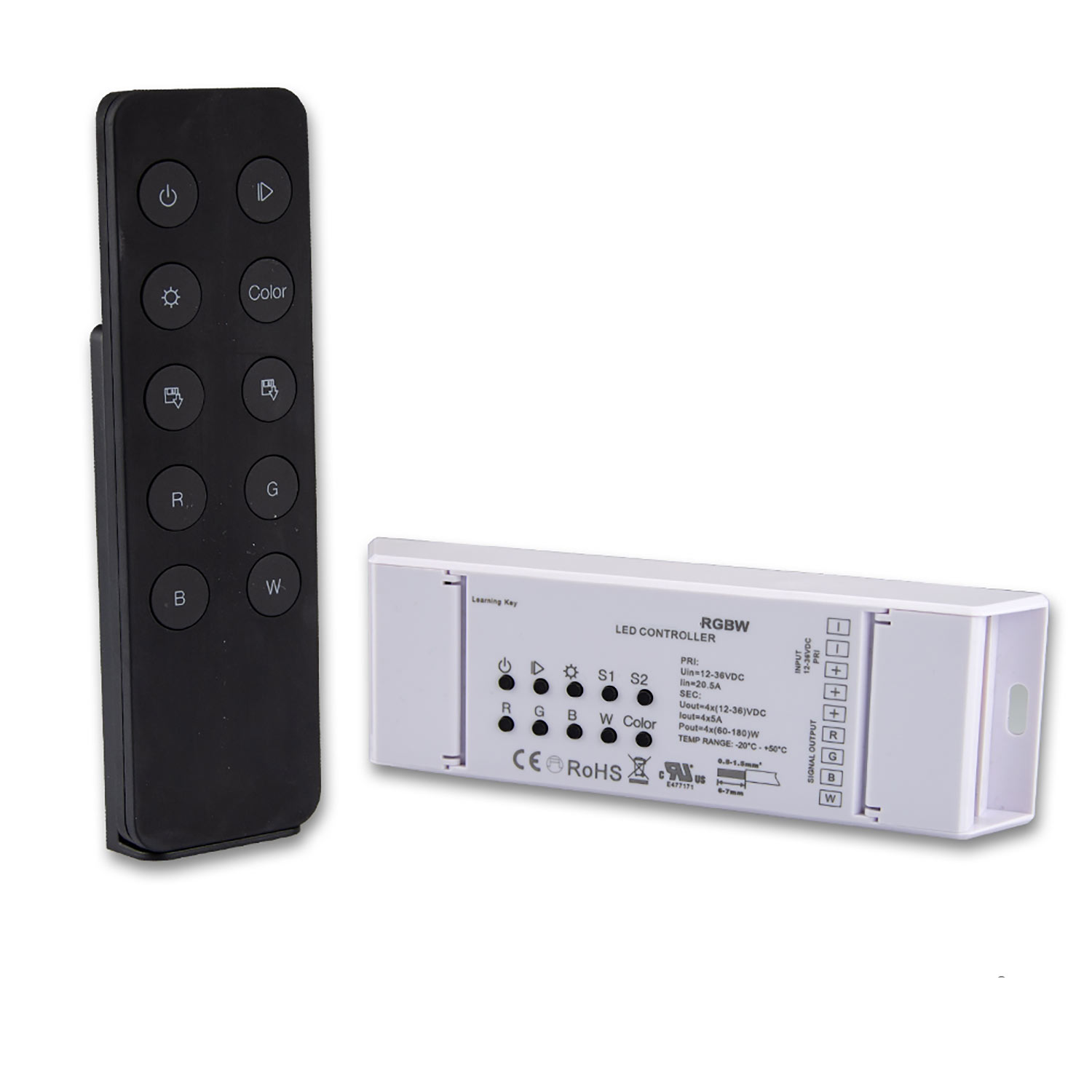 ISOLED RGB+W PWM-Dimmer mit Nah- u. Fernbedienung 2 Szenen-Speicher 4 Kanal 12-36V 4x5A