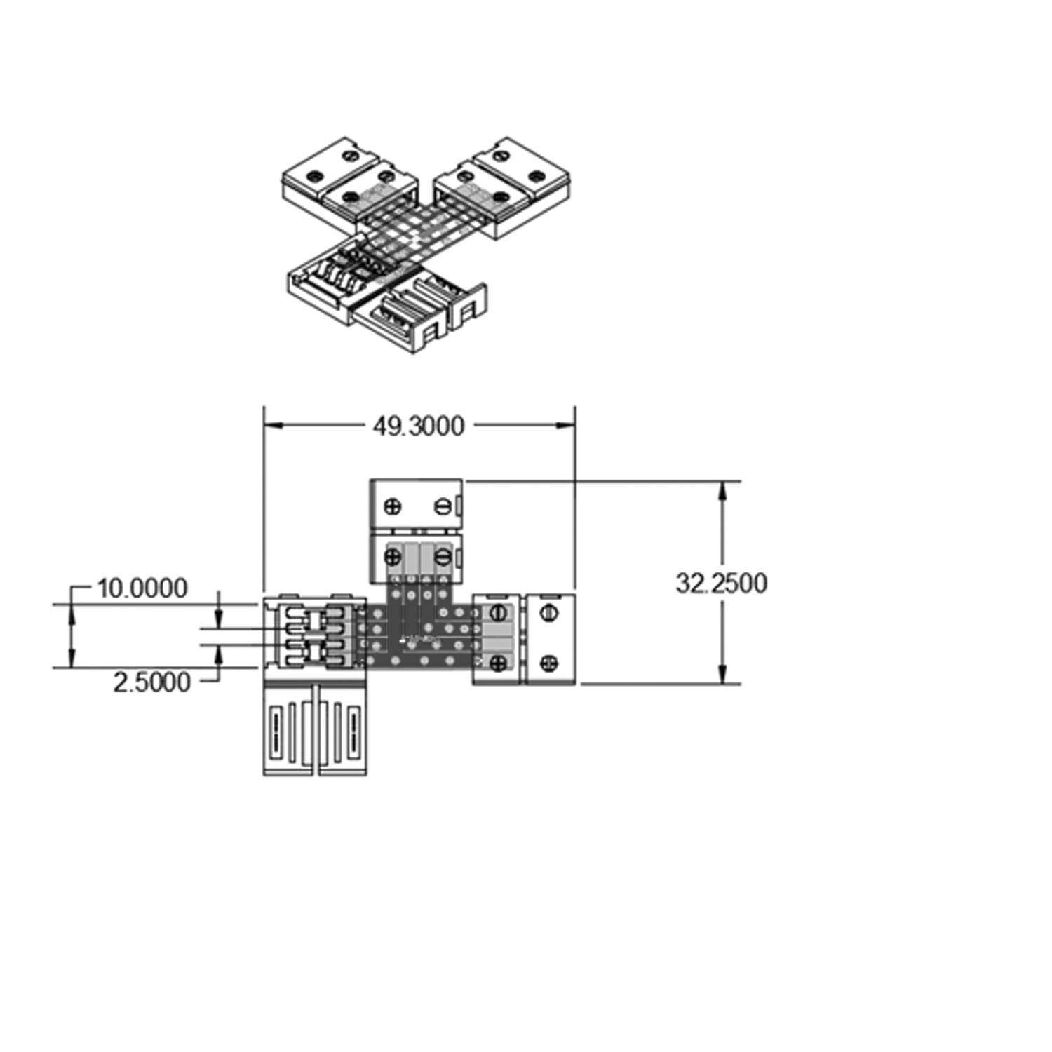ISOLED Clip-T-Verbinder (max. 5A) C1-210 für 2-pol. IP20 Flexstripes mit Breite 10mm Pitch >12mm