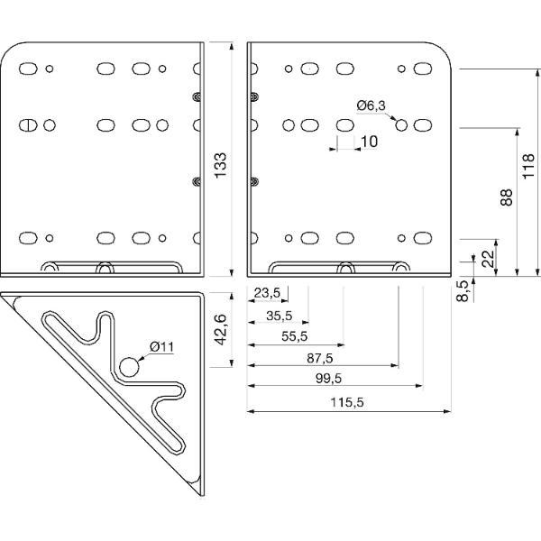 Bettwinkel STANDARD, 115 x 133 x 115 mm, Stahl silbergrau