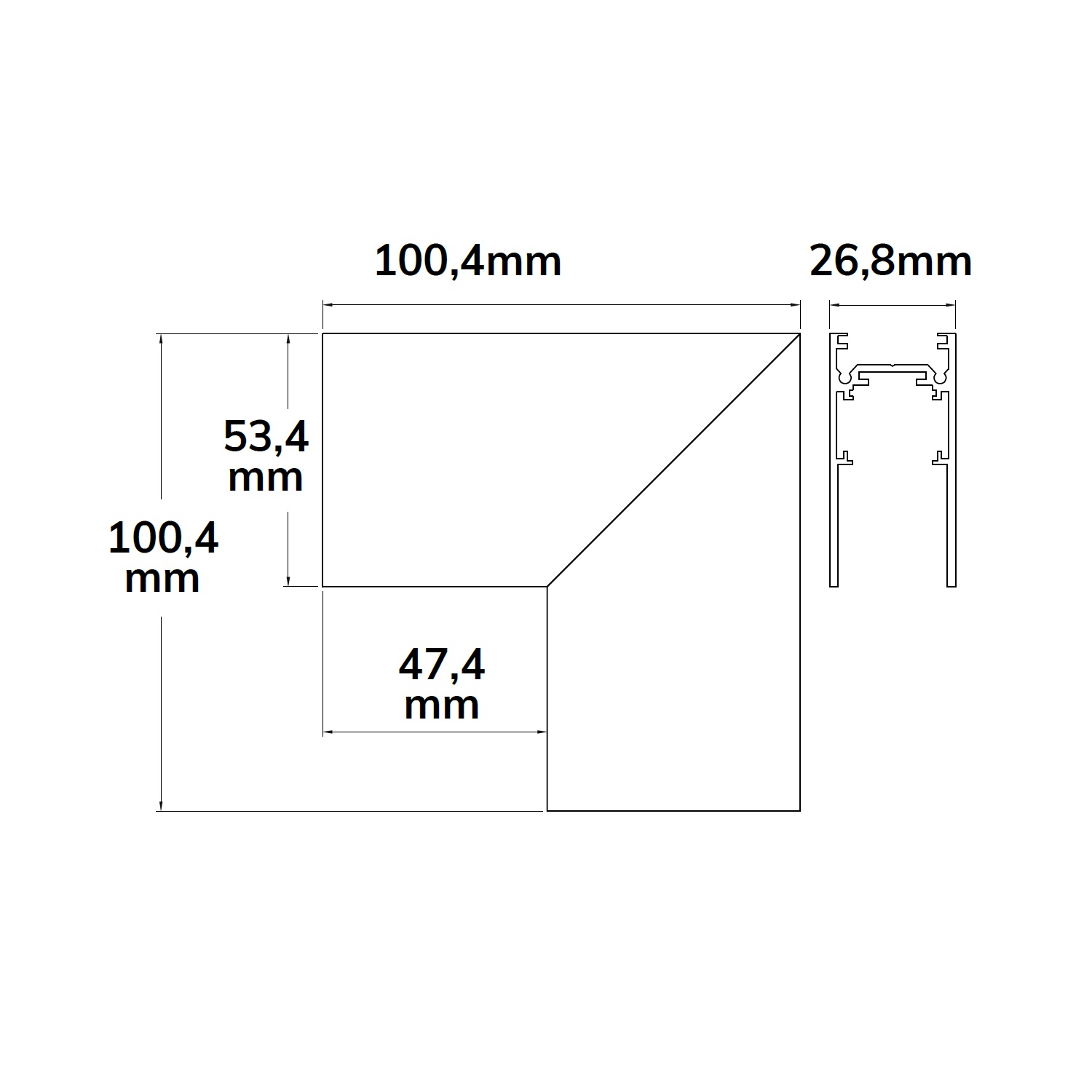 ISOLED Track48 Eckschiene 90° vertikal für Aufbauschiene schwarz nicht stromführend