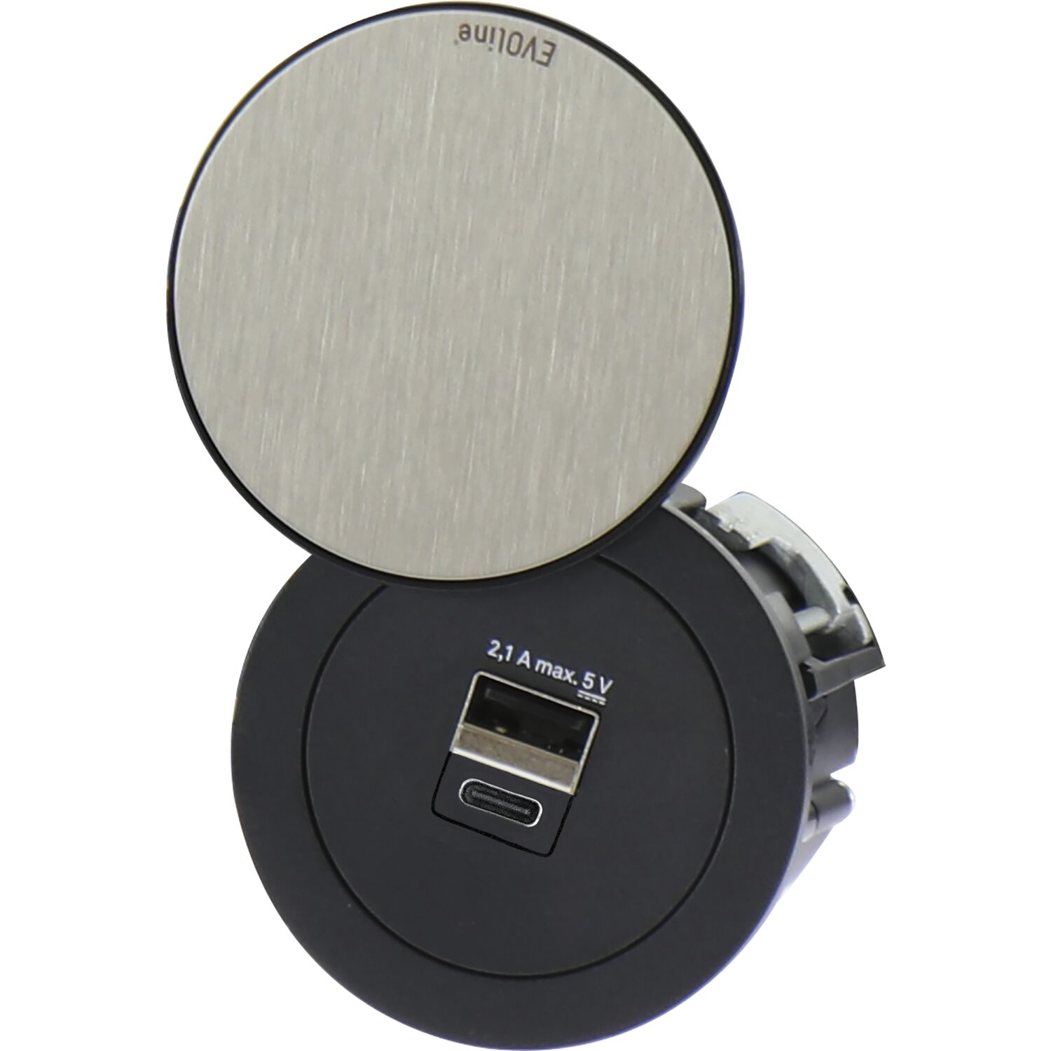ninka EVOline One 2fach USB Charger A+C mit Drehdeckel schwarz/Edelstahl
