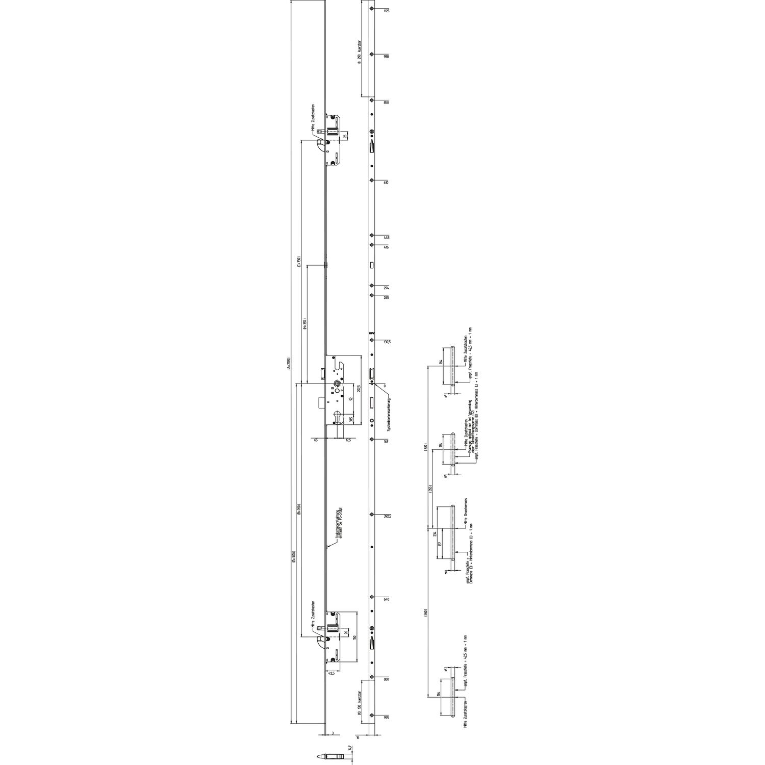 KFV MFV-Schloss BS 2600 DIN, DM 65, Stulp 16 mm eckig, silber verzinkt