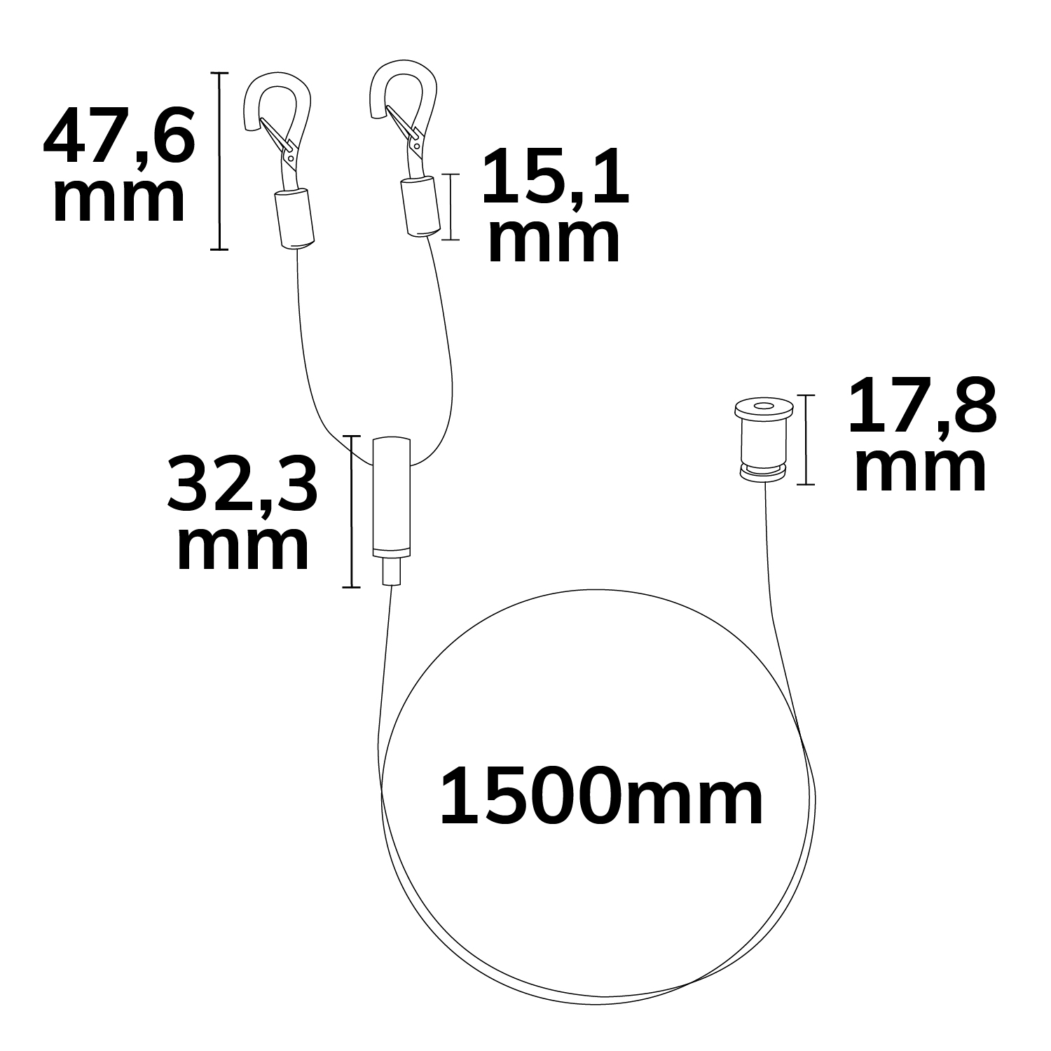 ISOLED Y-Seilabhängung (2 Stk) mit Karabiner Klappösen und Rutschklemme inkl. Stahlseil 1,5m