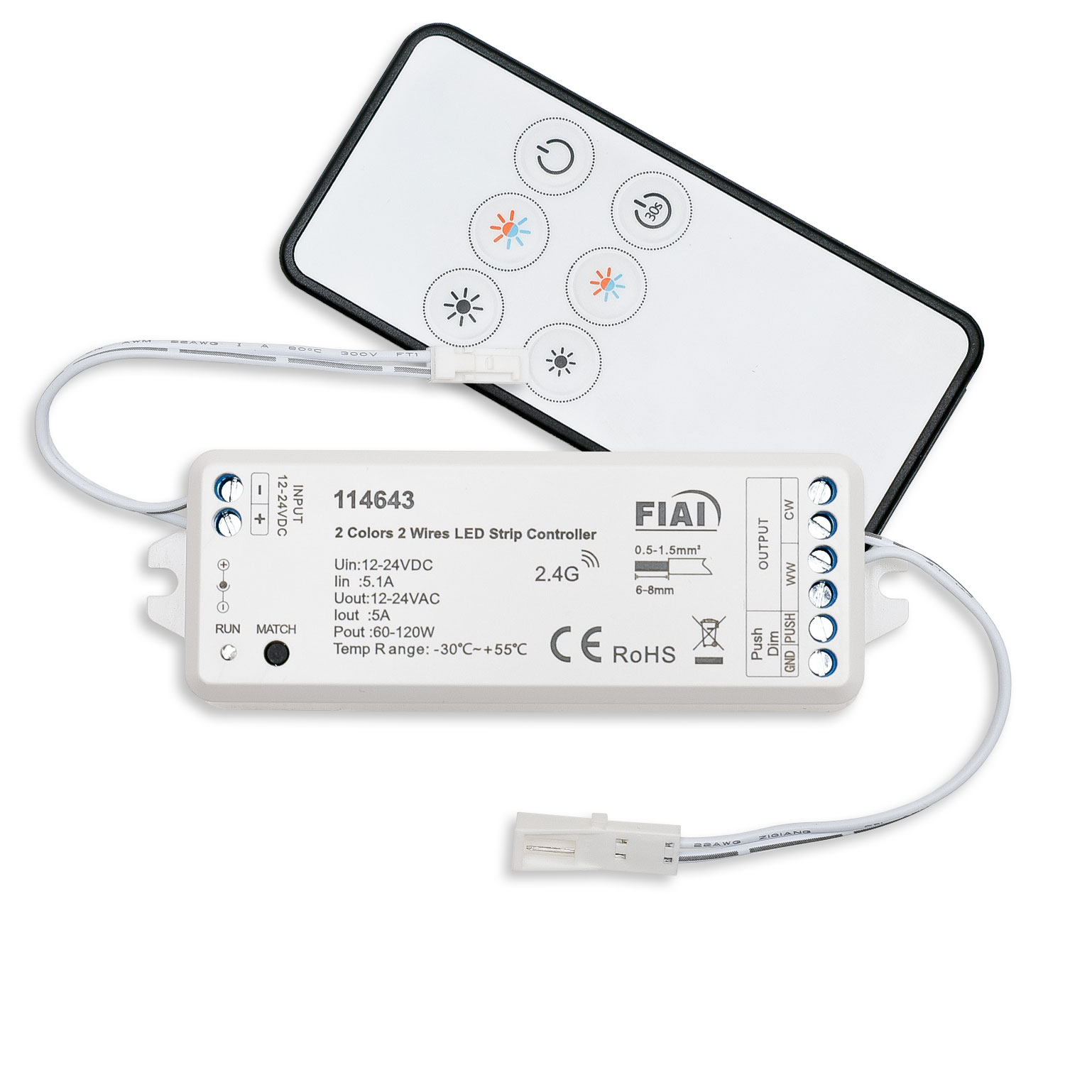 ISOLED LED weißdynamischer Push/Funk PWM-Dimmer MiniAMP inkl. Fernbedienung 12-24V DC 5A