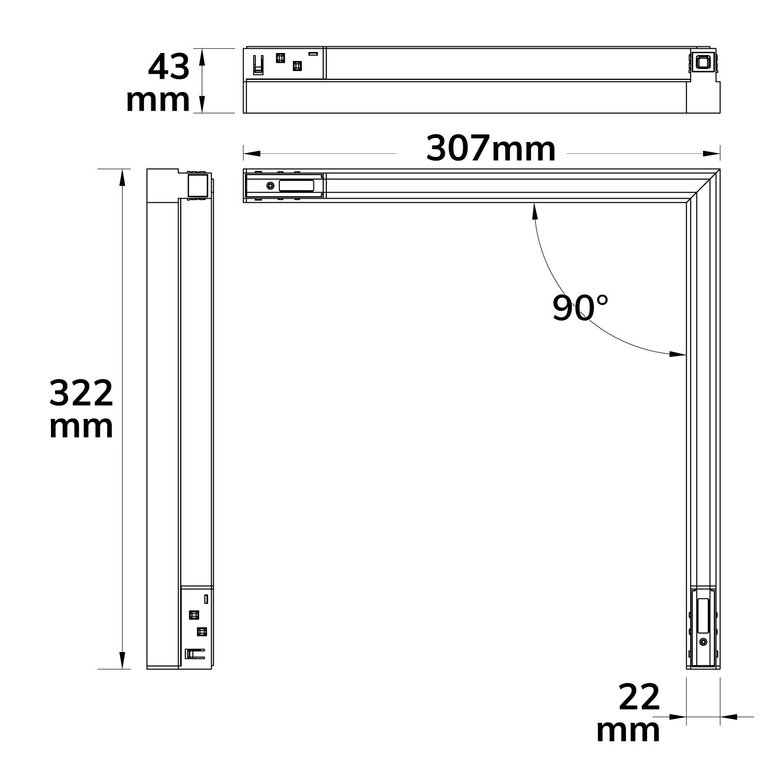 ISOLED Track48 Eckleuchte horizontal weiß 20W 120° 48V DC 3000K CRI90 prismatisch Line+ DALI dimmbar