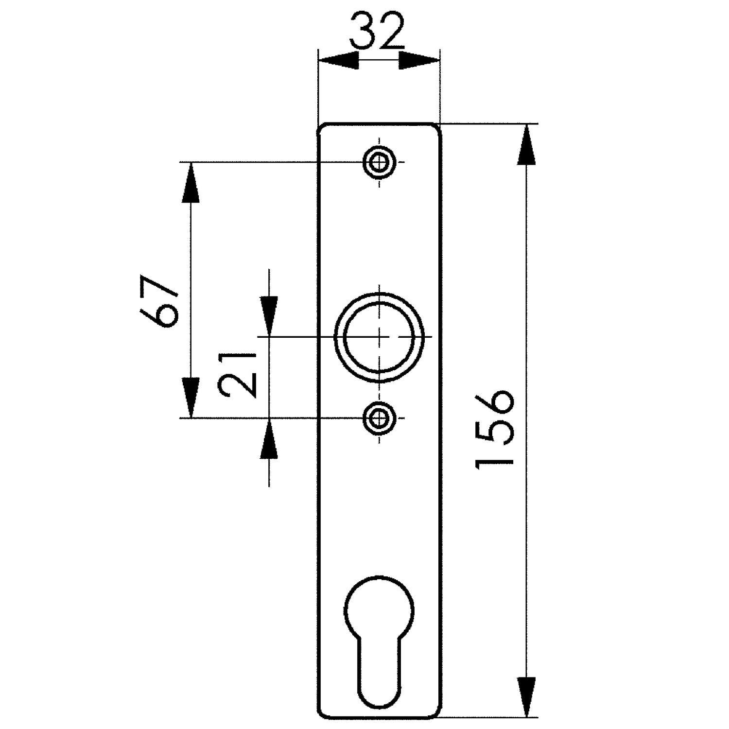 AMF Kurzschild 497Z, PZ 72, Schraublochabstand 67mm,156x32x7 mm, silber eloxiert