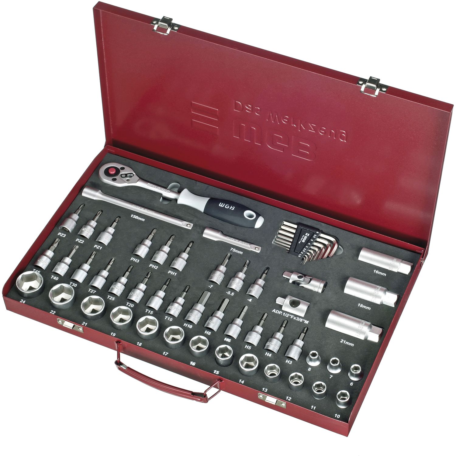 WGB Steckschlüssel-Satz 2480 3/8"vierkant mit Umschaltknarre 55-teilig