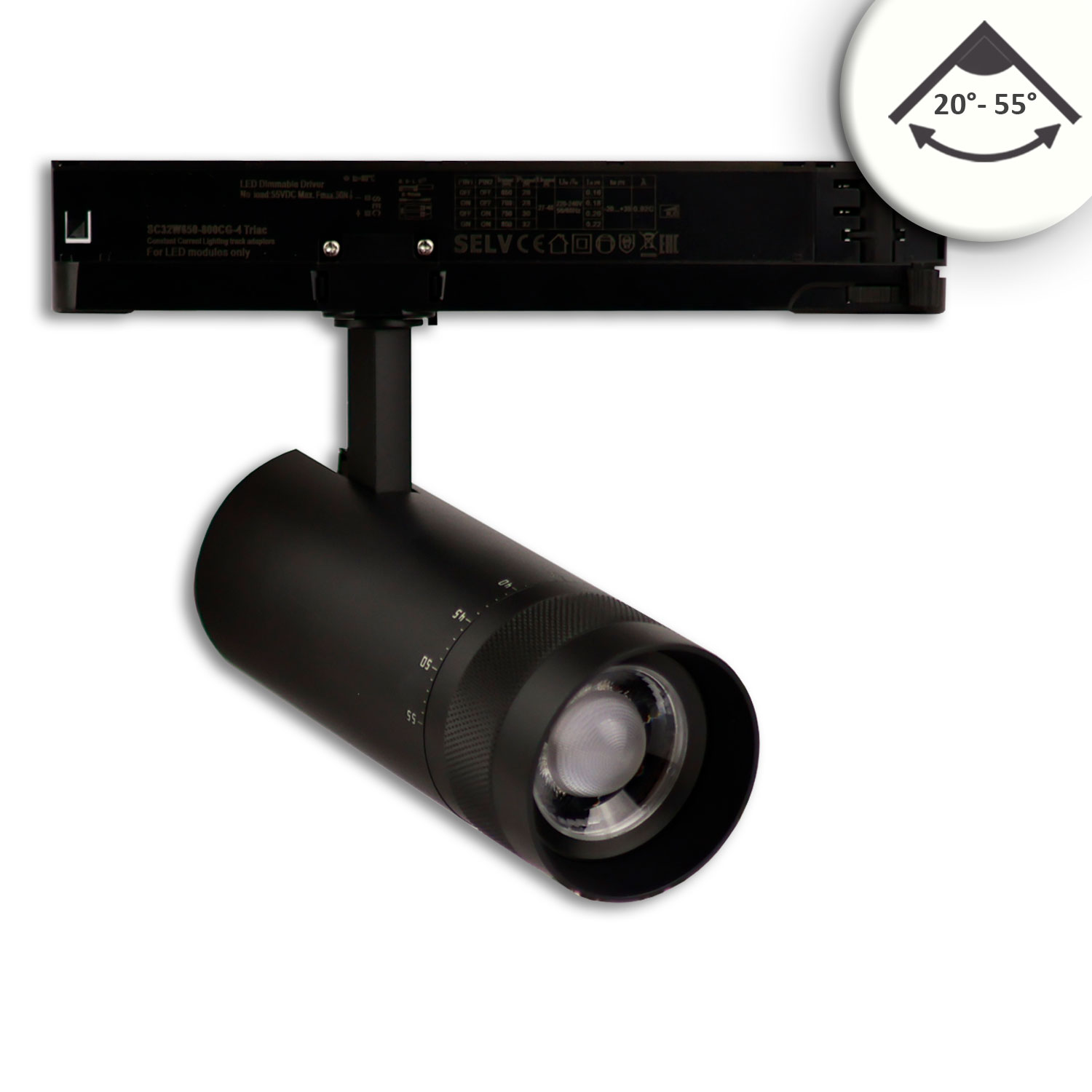 ISOLED 3-Phasen Schienen-Strahler fokussierbar 24W 20°-55° schwarz matt 4000K DALI dimmbar