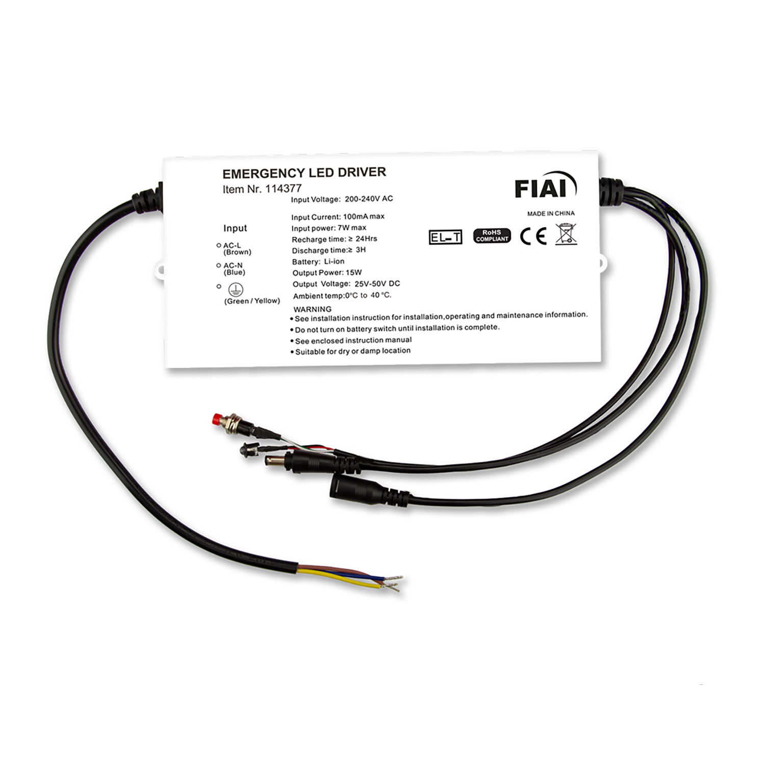 ISOLED Notstrom-Akkumodul EL-T Selftest Li-Ion 2600mAh 15W für LED Panels (25-50V DC)