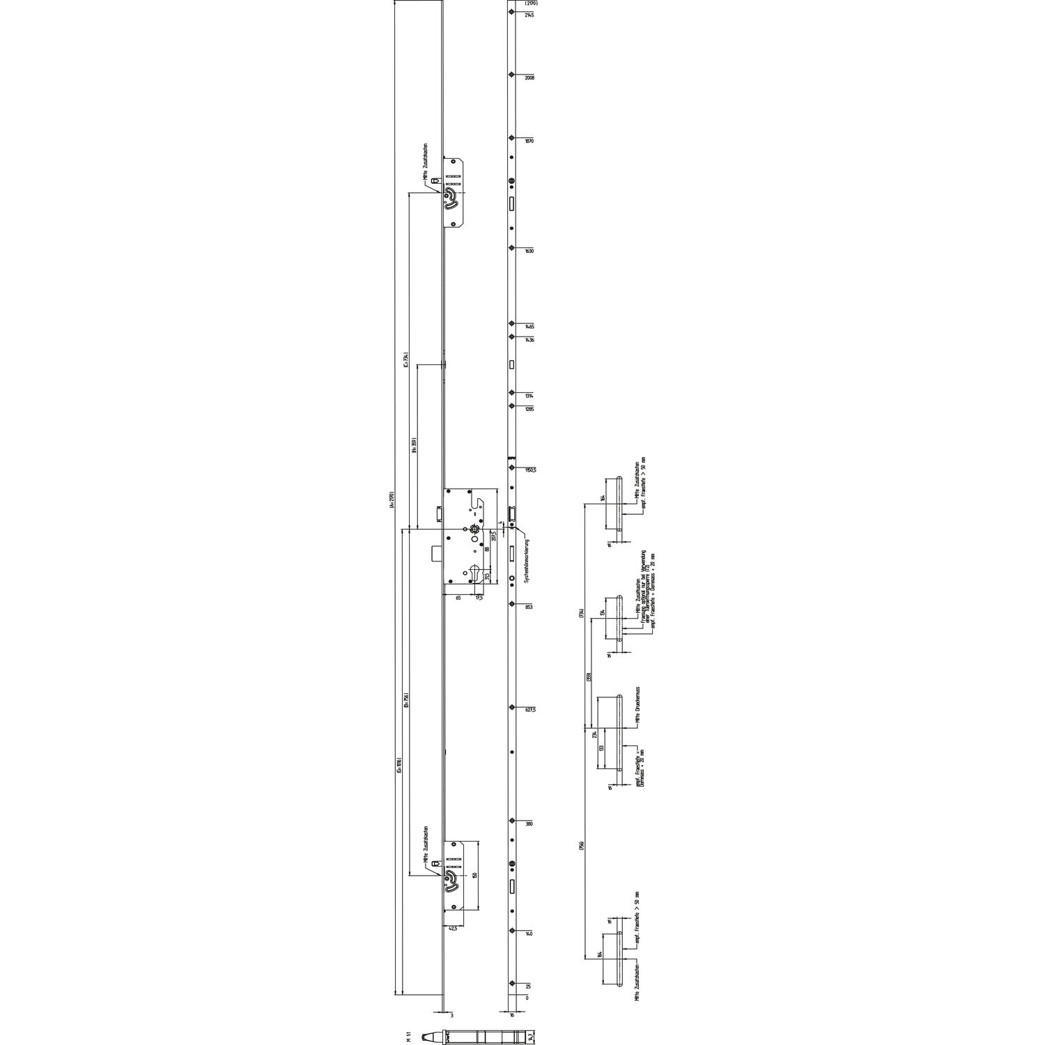 KFV MFV-Schloss BS 2300 ÖNORM, DM 65, Stulp 16 mm eckig, silber verzinkt