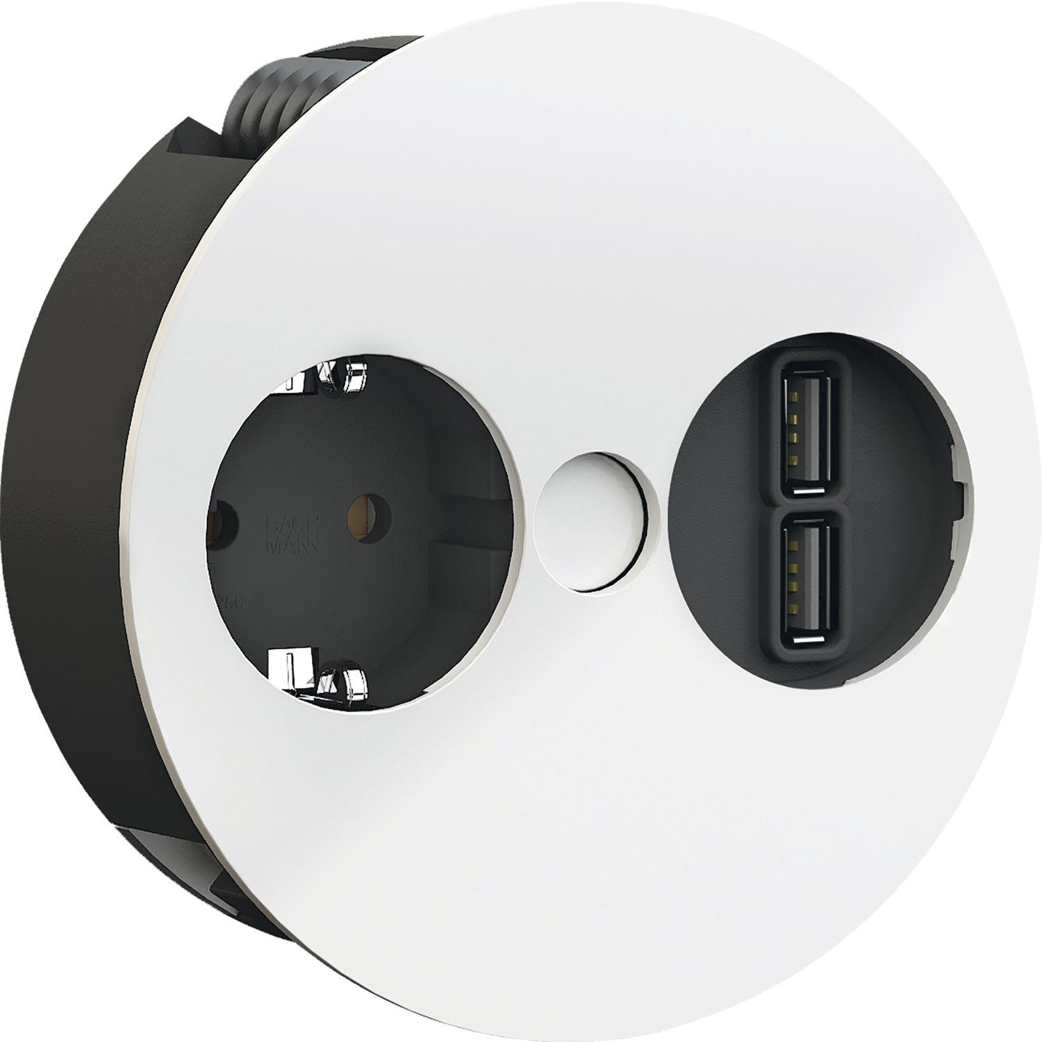 BACHMANN Einbausteckdose TWIST, 1 Stk. Schukosteckdose, + USB-Charger, weiß matt