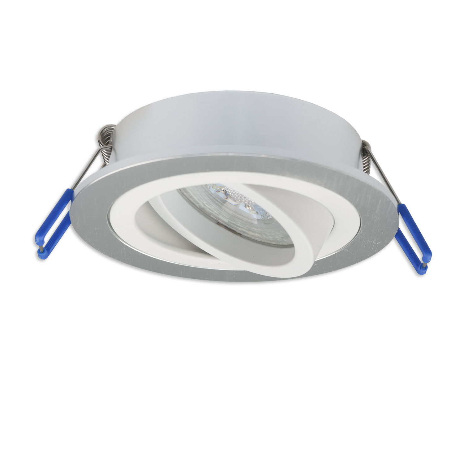 ISOLED Einbaurahmen rund Loch 80mm Alu gebürstet + Alu weiß für GU10/MR16 Spots