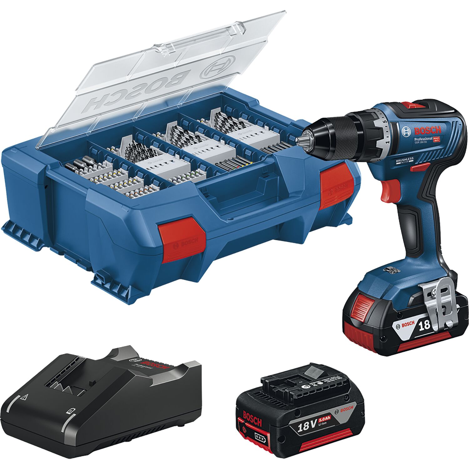 Bosch Akku-Bohrschrauber GSR 18 V-55 18 Volt / 2 x 5,0 Ah (IEC) Li-Ion
