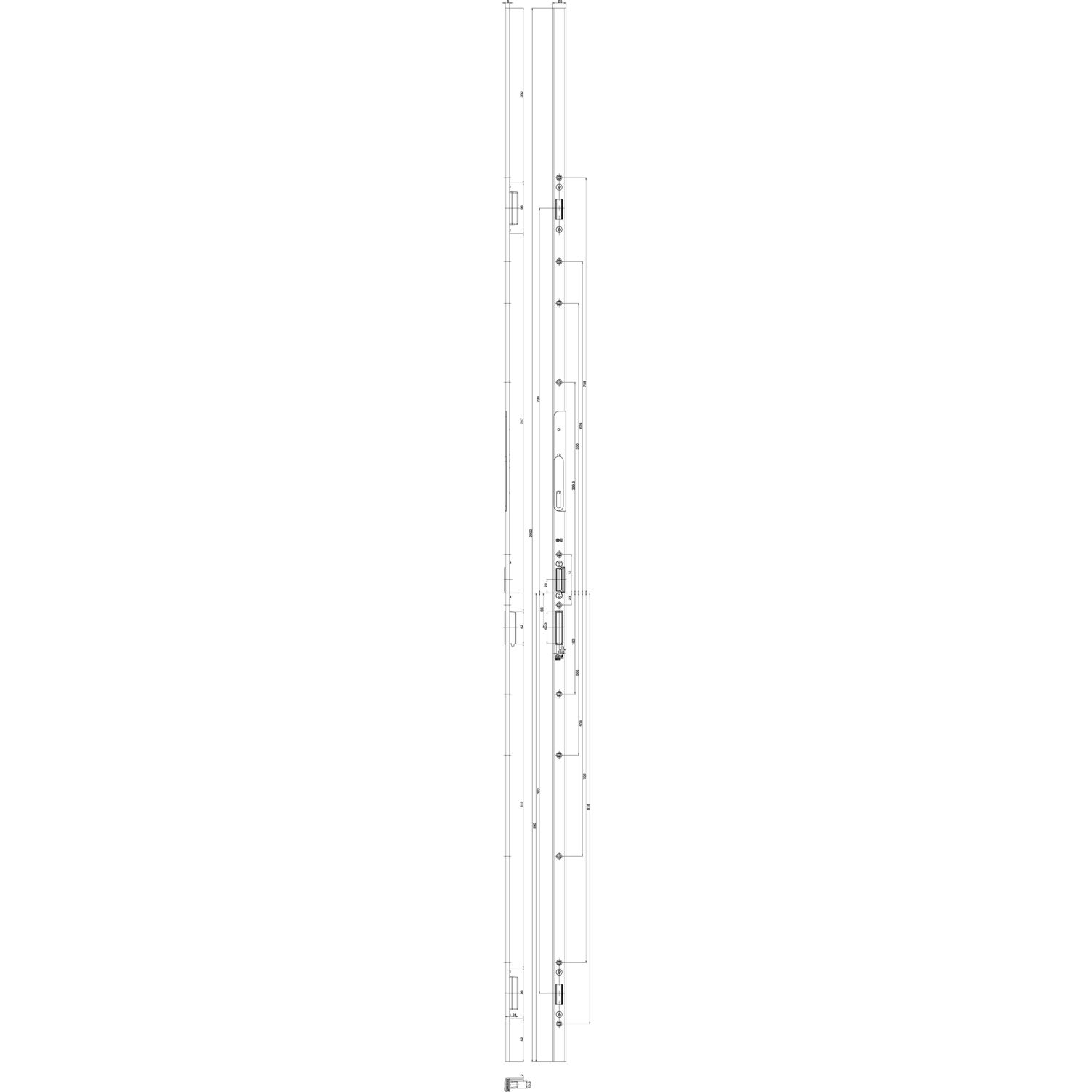 GU Falzhebelgetriebe für Secury, Maß A 730 mm,rechts,U-Stulp 26 x 8,silberfärbig