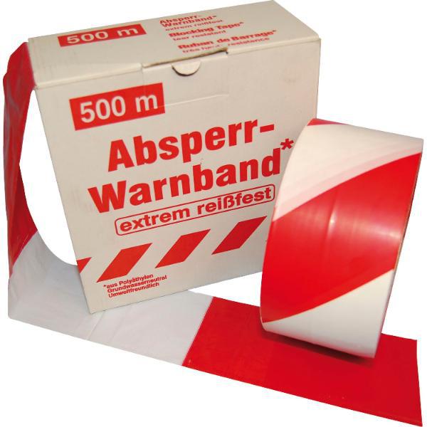 Absperrband rot/weiß B= 80mm L=500m Stärke 30µ