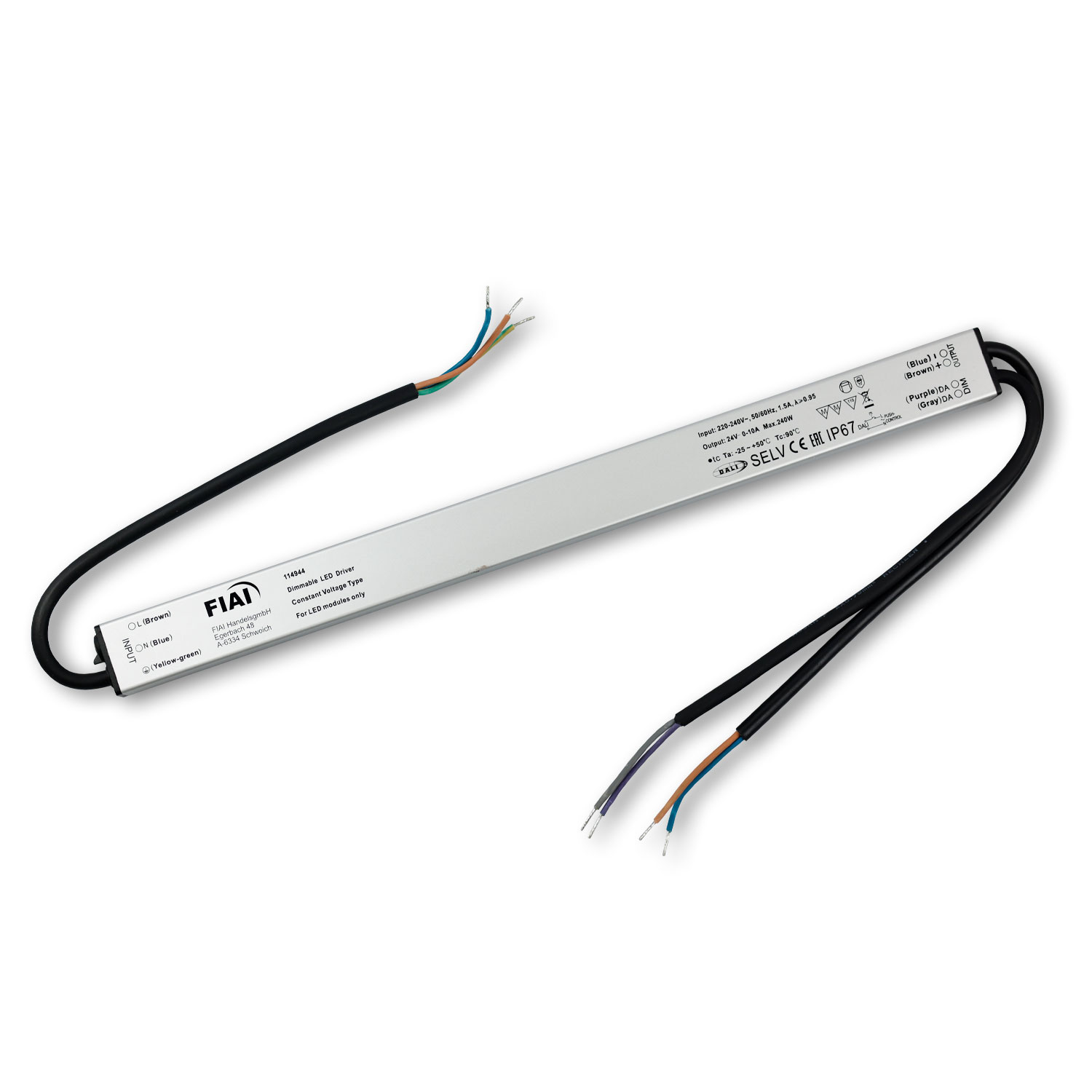 ISOLED LED PWM-Trafo 24V/DC 0-240W Push/DALI-2 dimmbar IP67 SELV flach ultraschmal