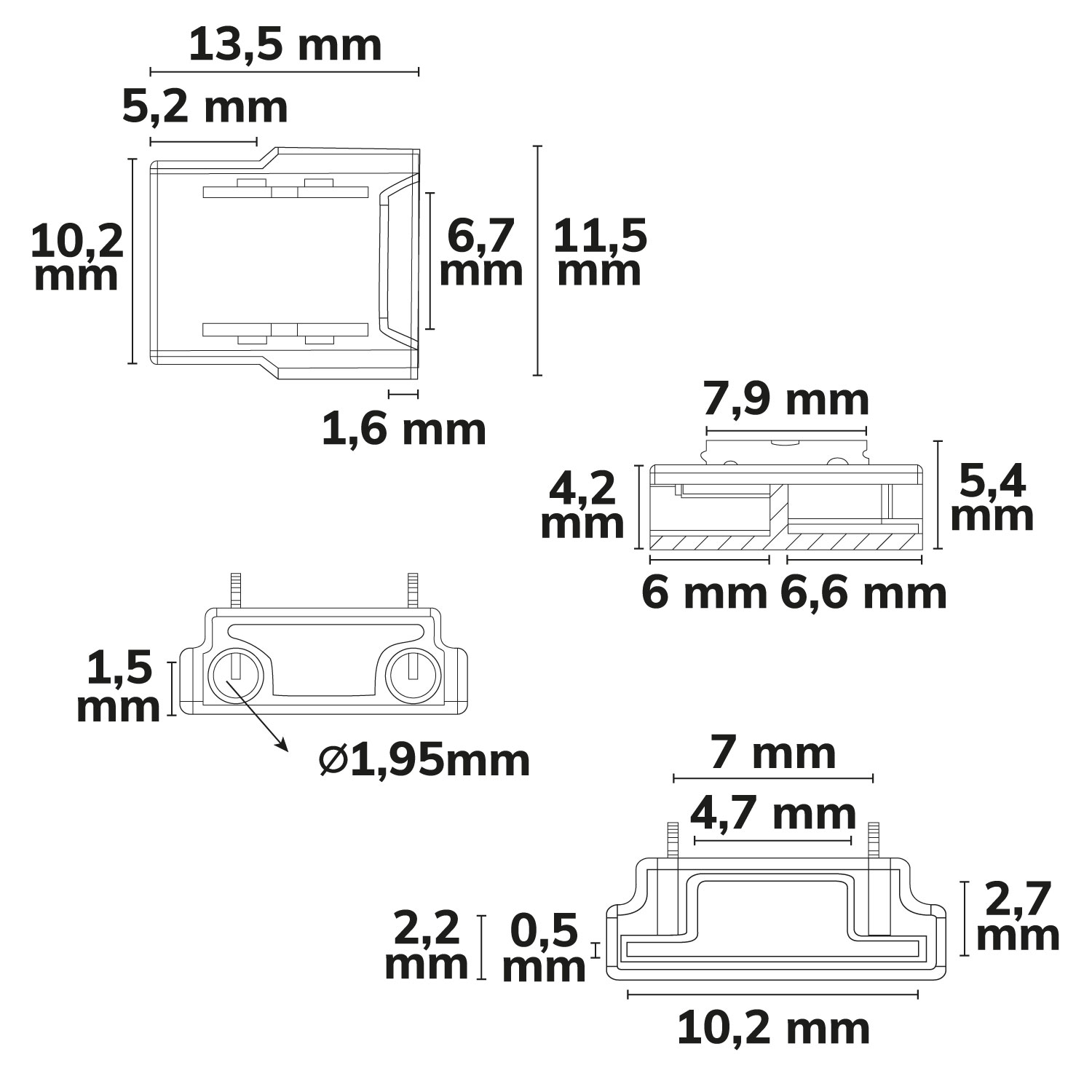 ISOLED Kontakt-Kabelanschluss (max. 5A/0,5qmm) K2-210 für 2-pol. IP20 Flexstripes mit Breite 10mm