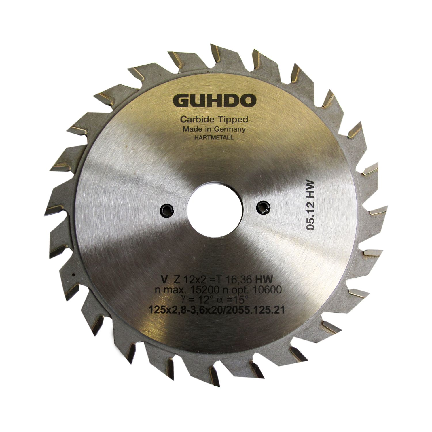 GUHDO HW-Ritzkreissägeblatt für diverse Maschinen 125x2,8-3,6x20 mm Z2x12 V/FZ