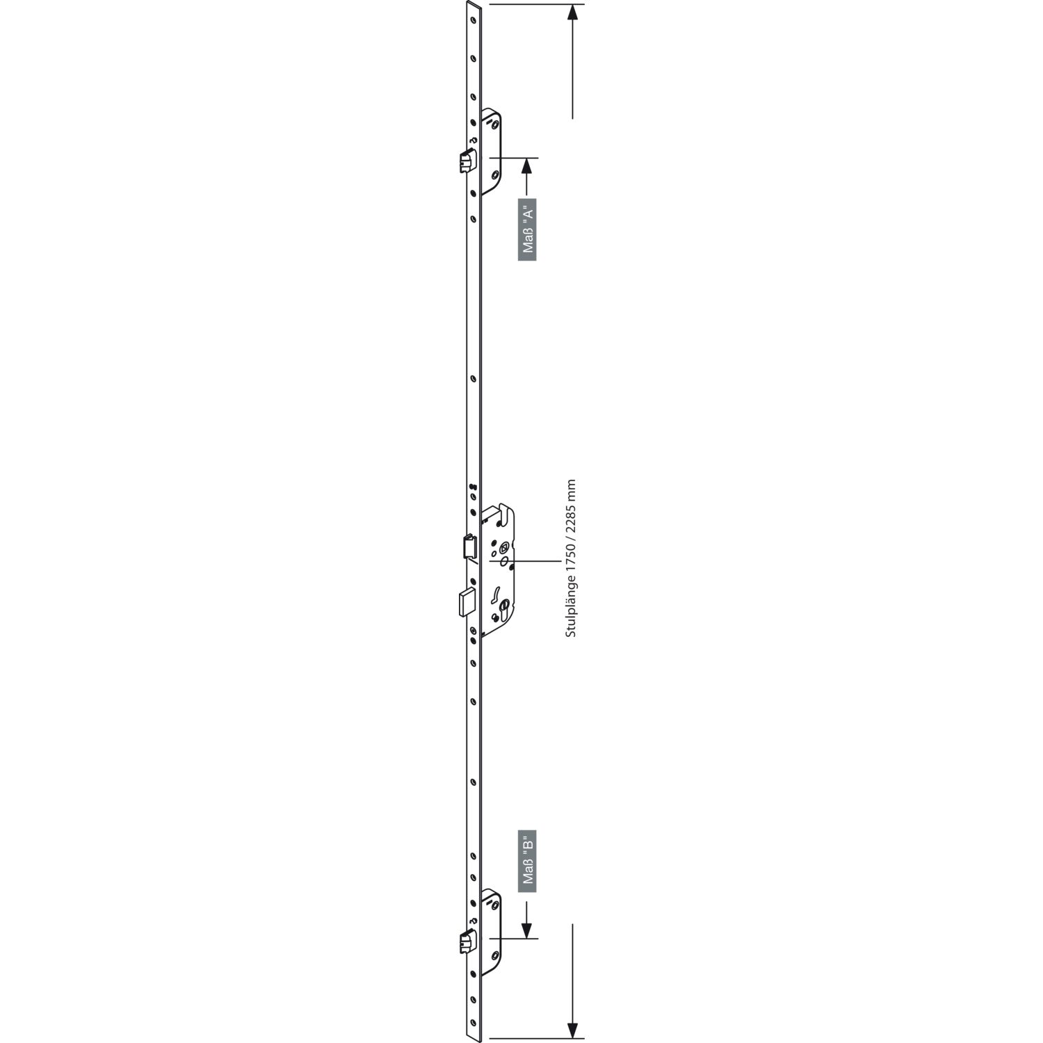 GU MFV-Schloss Secury Automatic DIN, DM 40,Stulp 1750 x 16 x 2,5mm eckig, silber