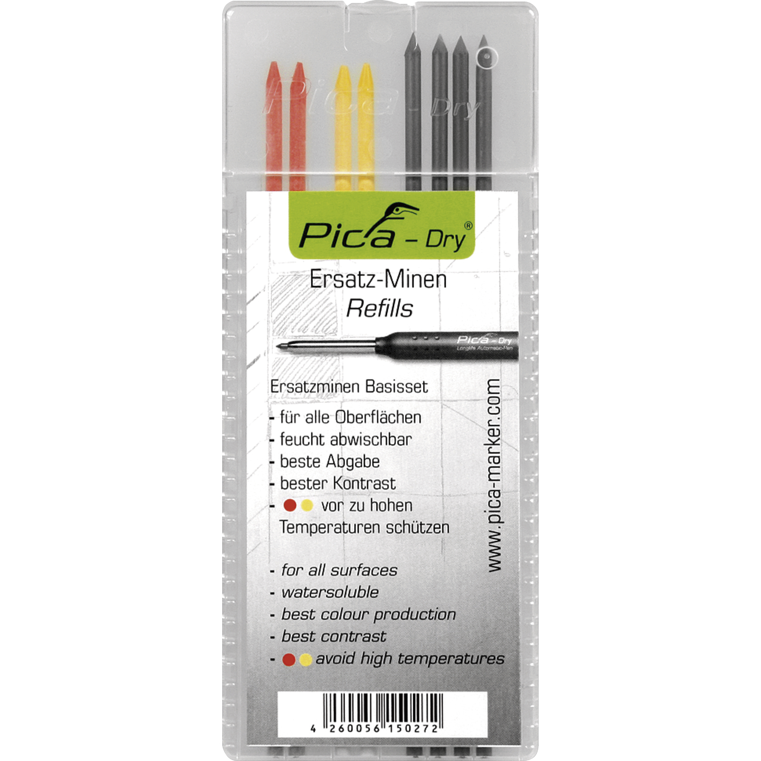 Pica Ersatzminen-Set graphit/gelb/rot zu Tieflochmarker Pica Dry