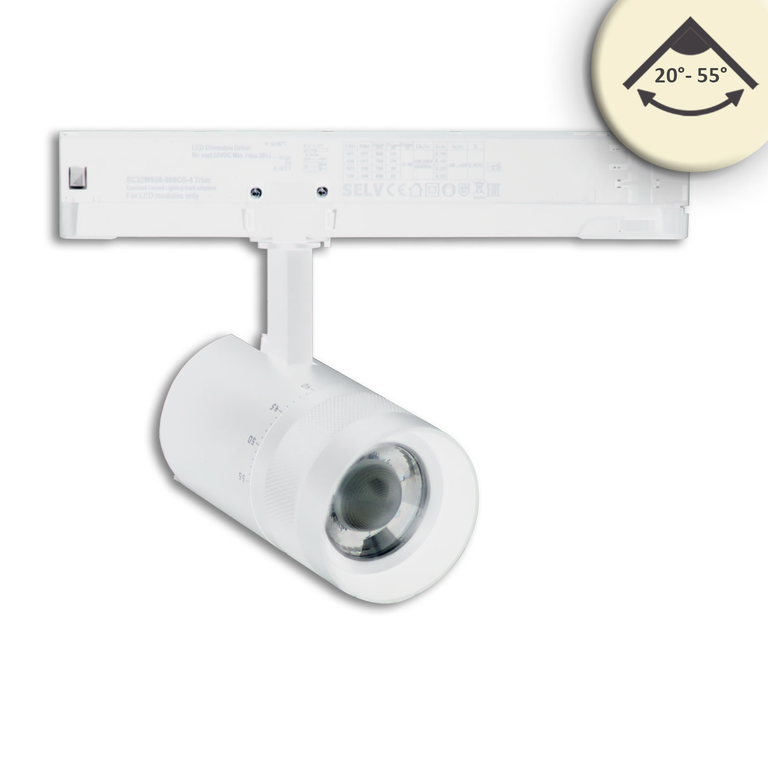 ISOLED 3-Phasen Schienen-Strahler fokussierbar 12W 20°-55° weiß matt 3000K DALI dimmbar