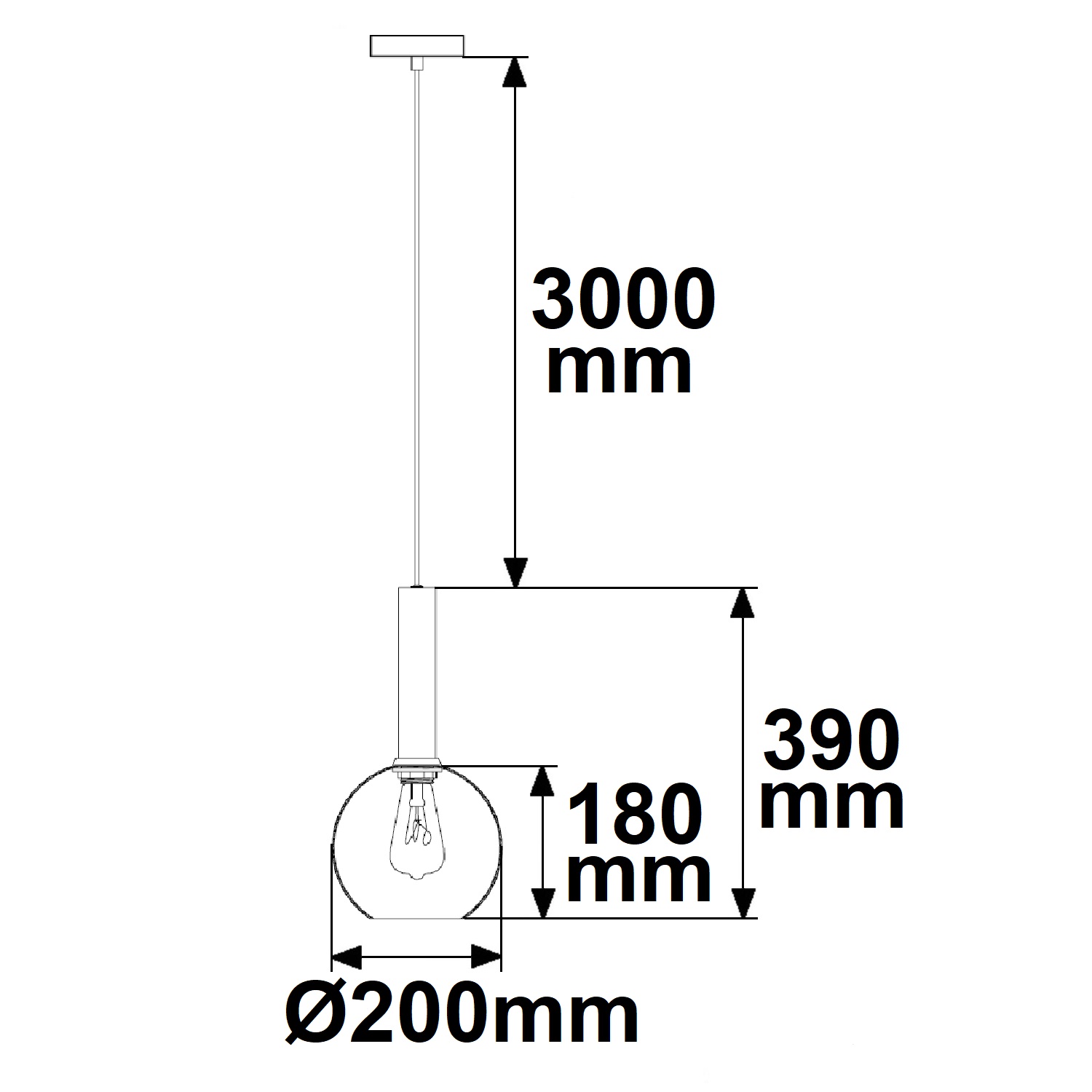 ISOLED Pendelleuchte black round Glas E27 20cm 50-300cm exkl. Leuchtmittel exkl. Baldachin