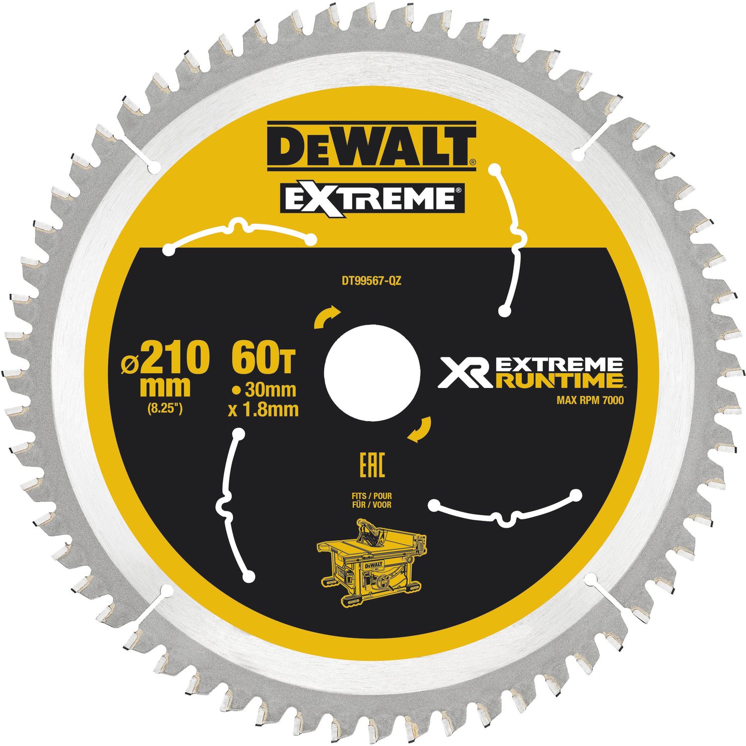 DeWalt Kreissägeblatt XR Extrem Runtime HM ø 210 x 1,8 x 30mm Zähne 60 (WZ/FZ)