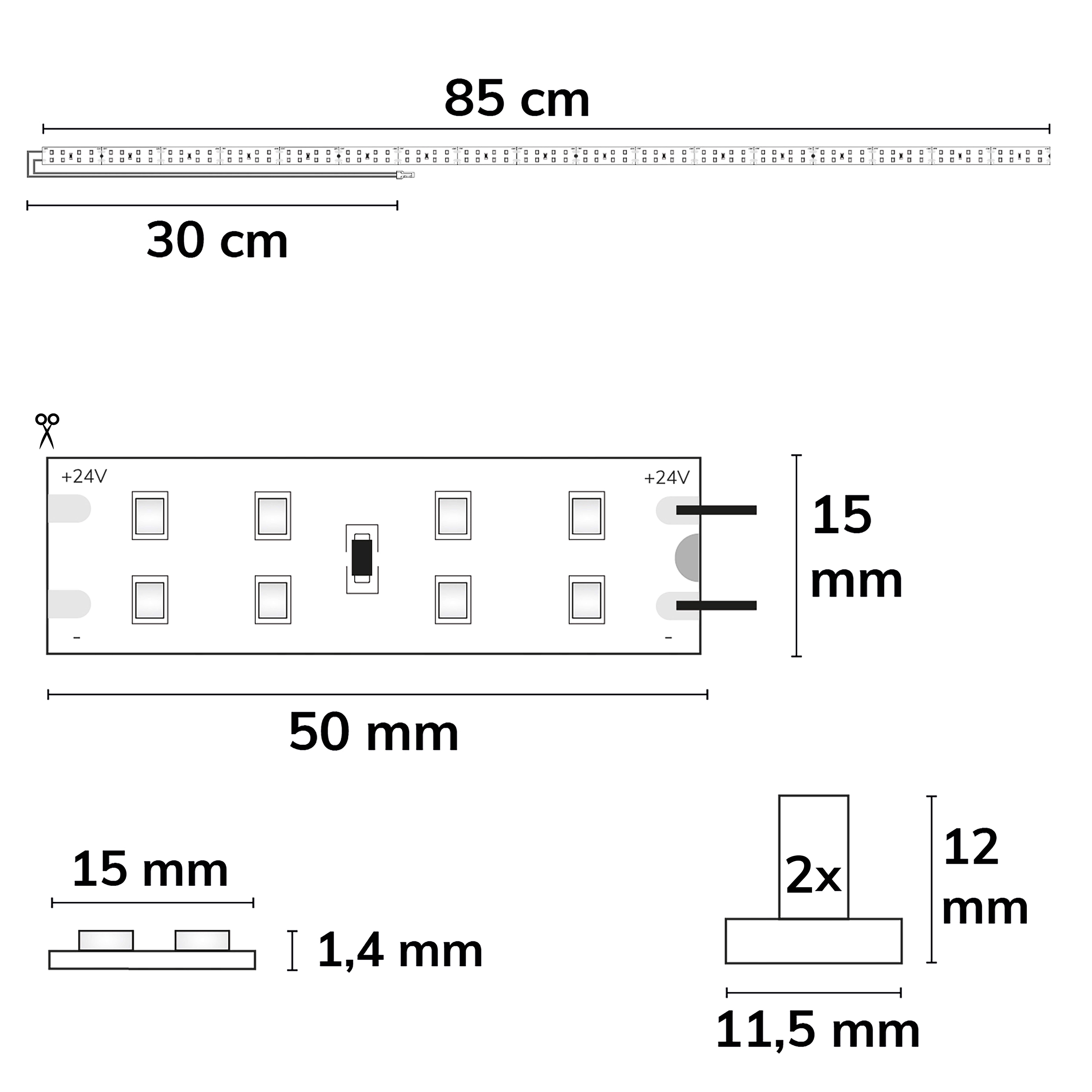ISOLED LED T5/T8 Umrüstplatine 830 85cm MiniAMP 136 LED 24V 14W 170 lm/W warmweiß dimmbar