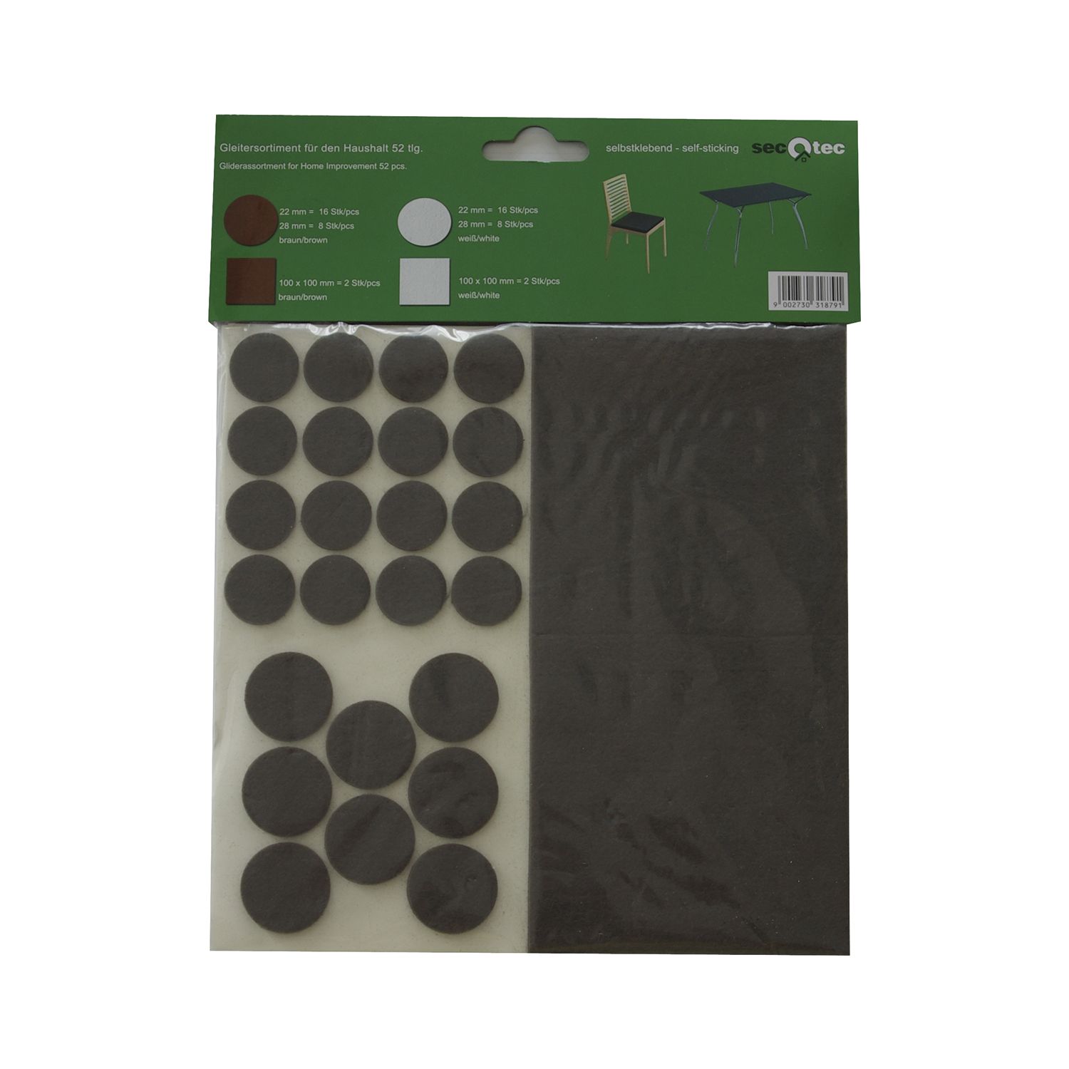 Filzgleiter-Set selbstklebend 52-tlg. weiß/braun