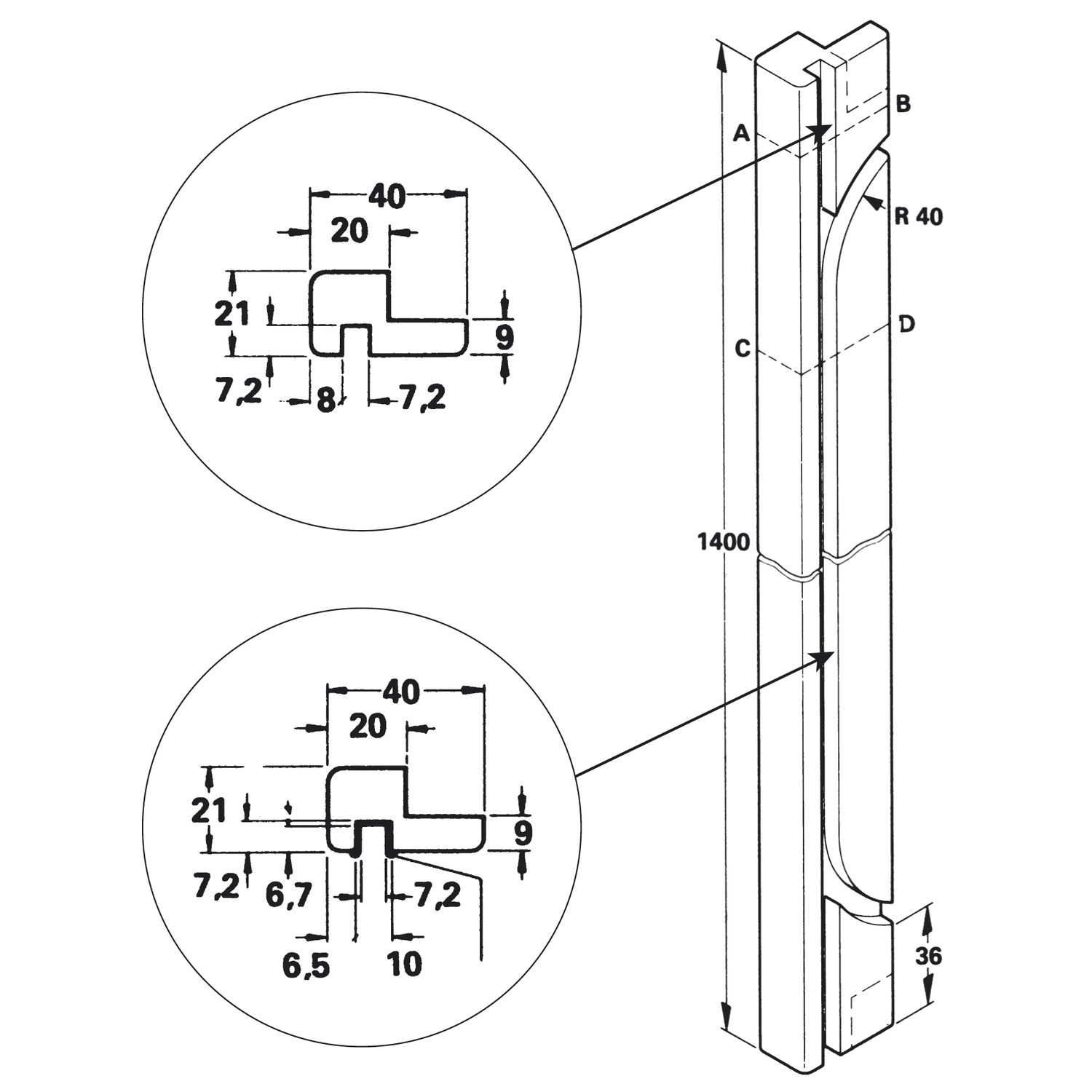 Standard Führungsleiste zum Anschrauben, Länge 1400 mm, Euro Buche gedämpft roh