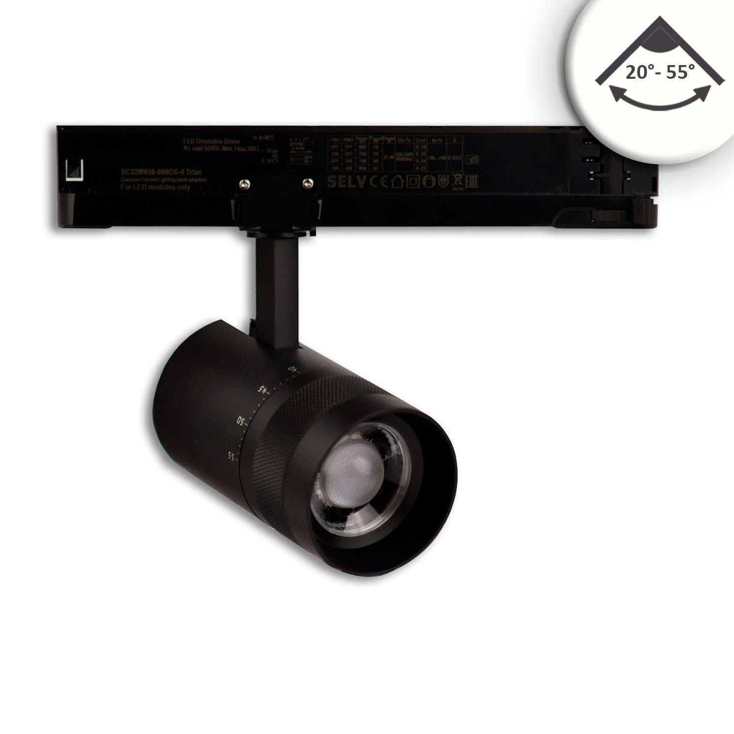ISOLED 3-Phasen Schienen-Strahler fokussierbar 12W 20°-55° schwarz matt 4000K DALI dimmbar