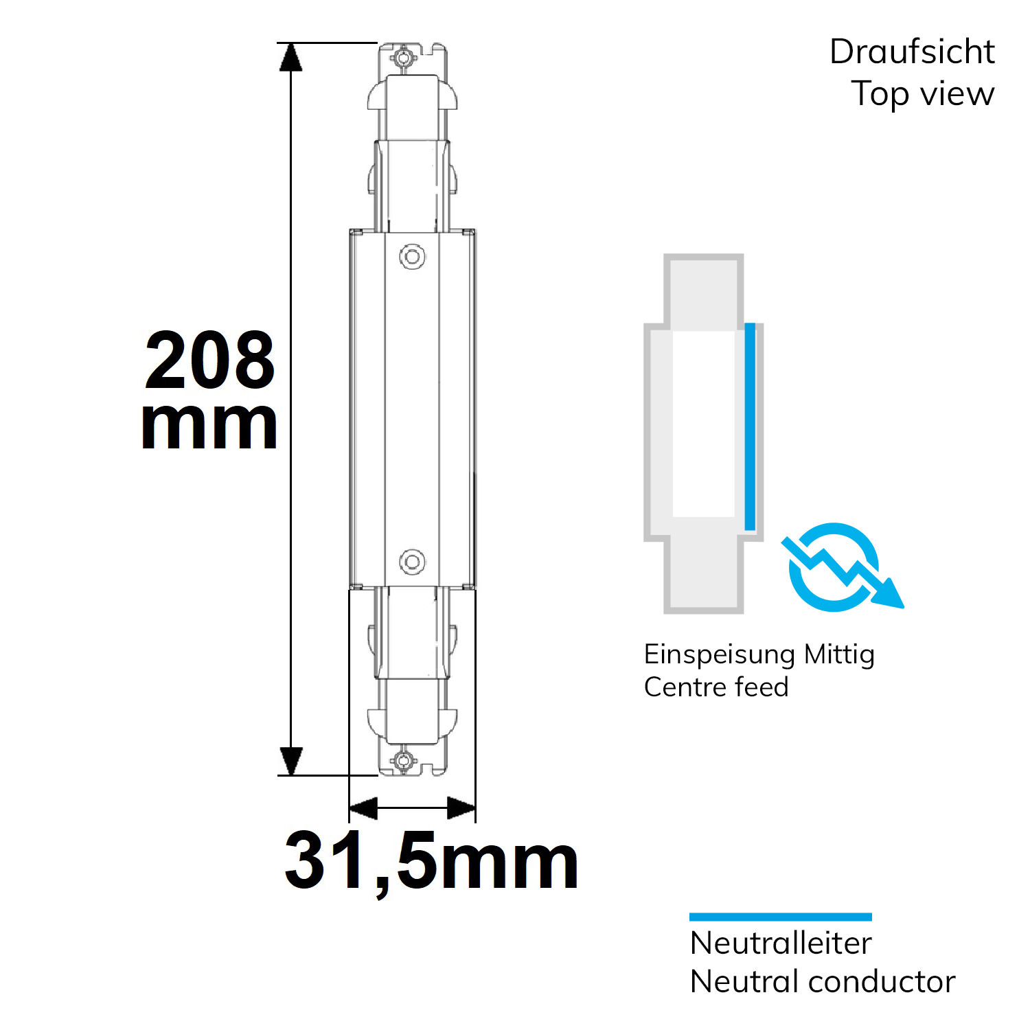 ISOLED 3-Phasen DALI Mittel-Einspeisung für Aufbauschiene weiß