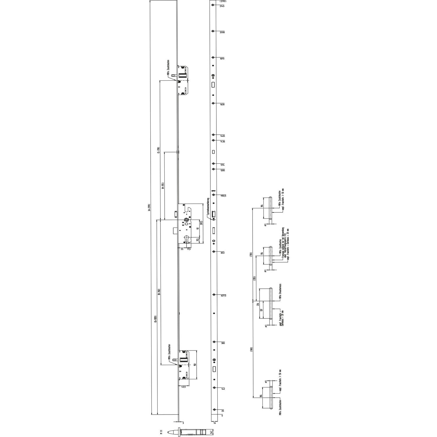ninka KFV MFV-Schloss BS 2300 DIN, DM 35, Stulp 16 mm eckig, VK 8 mm, Stahl verzinkt
