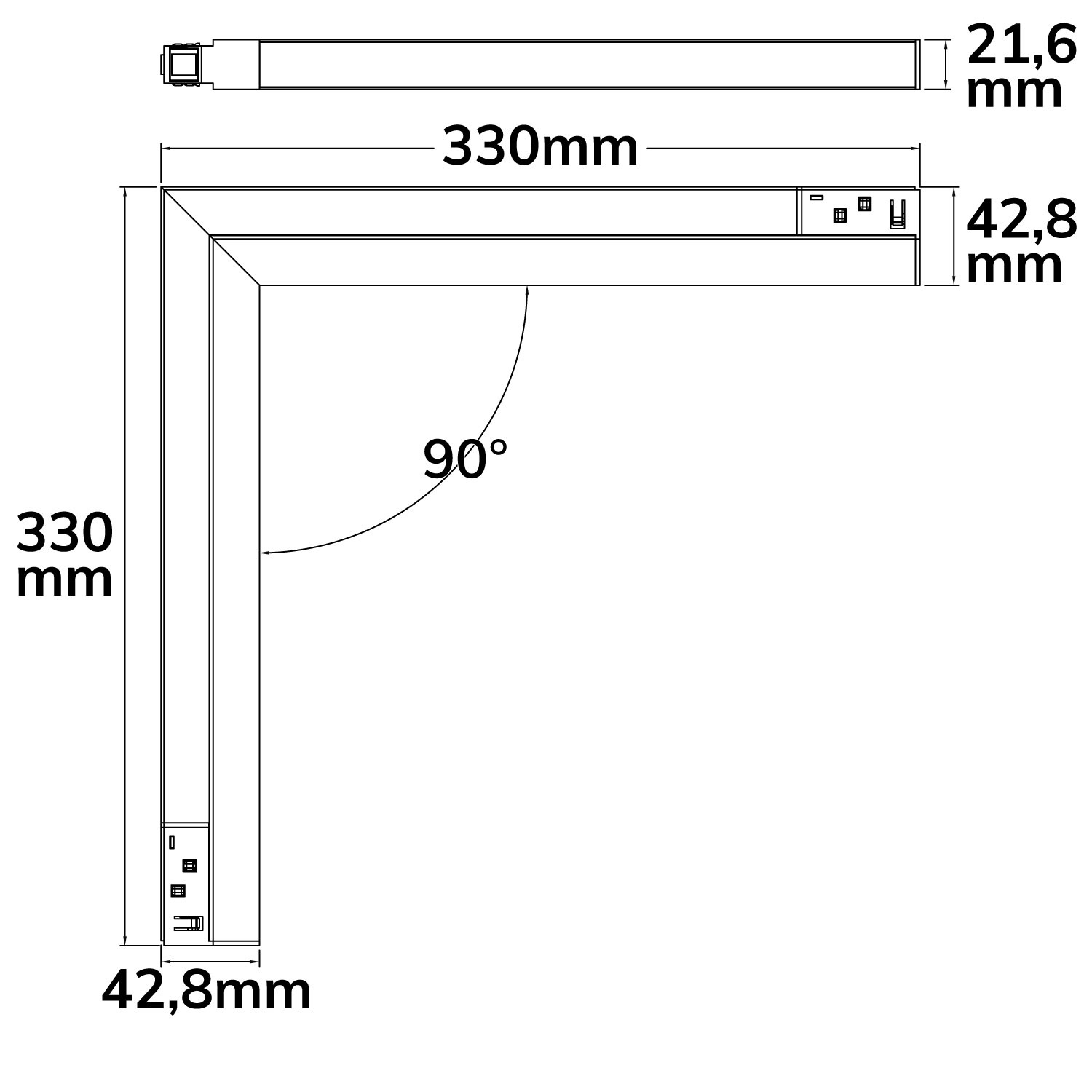 ISOLED Track48 Eckleuchte vertikal weiß 20W 120° 48V DC 3000K CRI90 prismatisch Line+ DALI dimmbar
