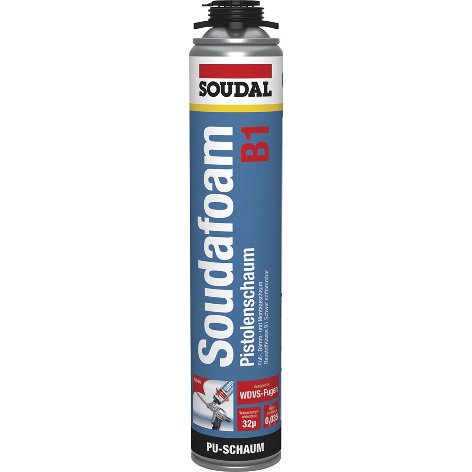 Soudal 1K - Pistolenschaum Soudafoam GUN B1 750ml mit PDR, - 45L Ausbeute