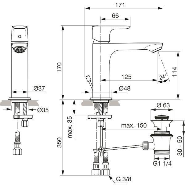 SOLIDO Waschtischarmatur Connect Air Grande Slim A7012AA, druckfest, Chrom