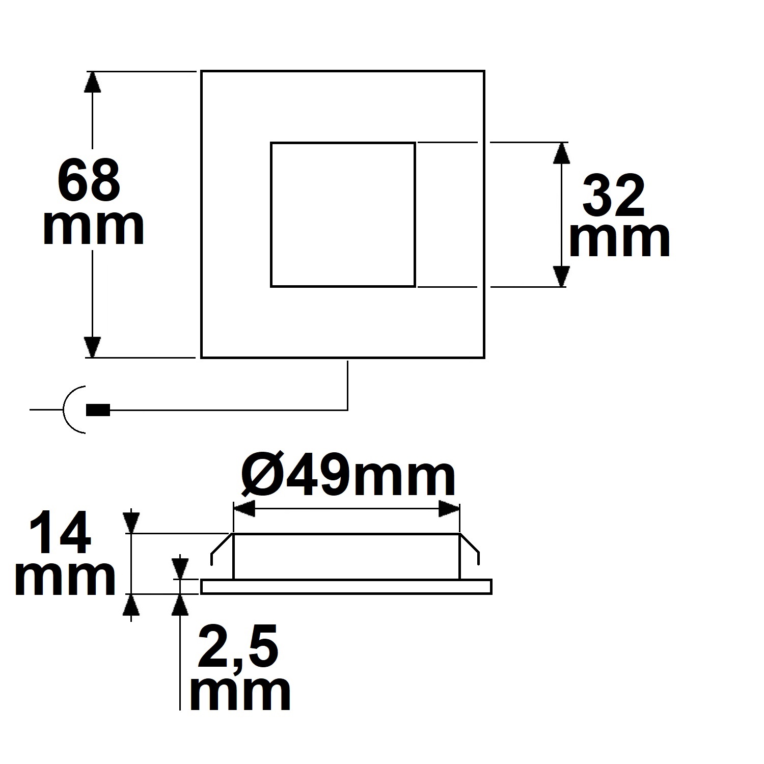 ISOLED LED Möbeleinbaustrahler MiniAMP schwarz eckig 3W 120° 24V DC warmweiß 3000K dimmbar