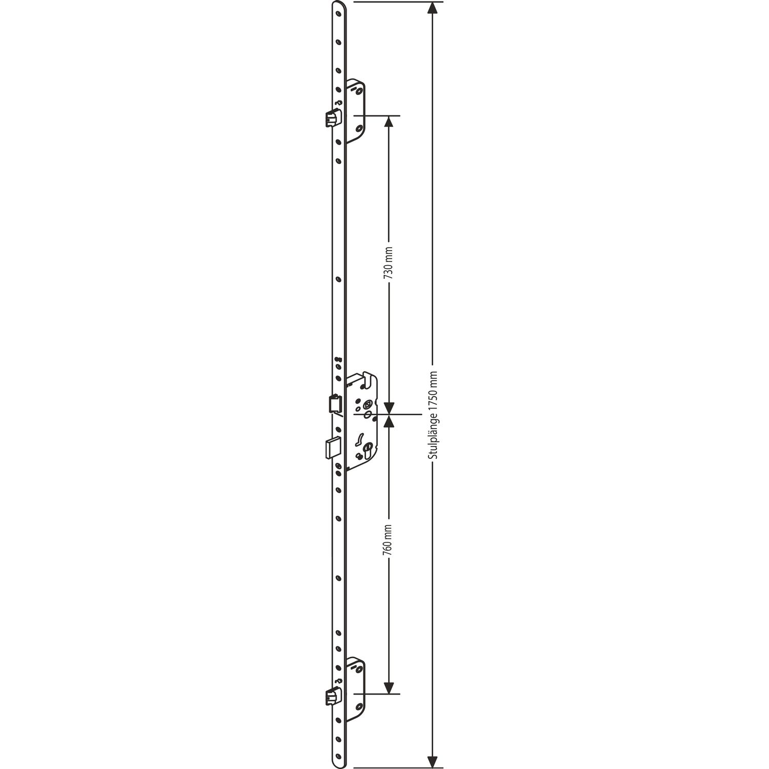 GU MFV-Schloss Secury Automatic FH, DM 65,Stulp 1750 x 20 x 2,5mm rund,Edelstahl