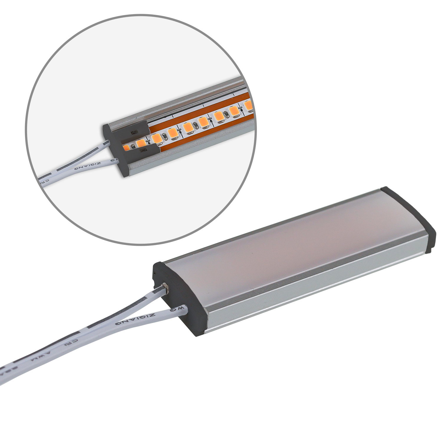 ISOLED Endkappe schwarz für Surf12 Flat mit Einspeiser für FC-Flexband 50cm Kabel+MiniAmp-Stecker ma
