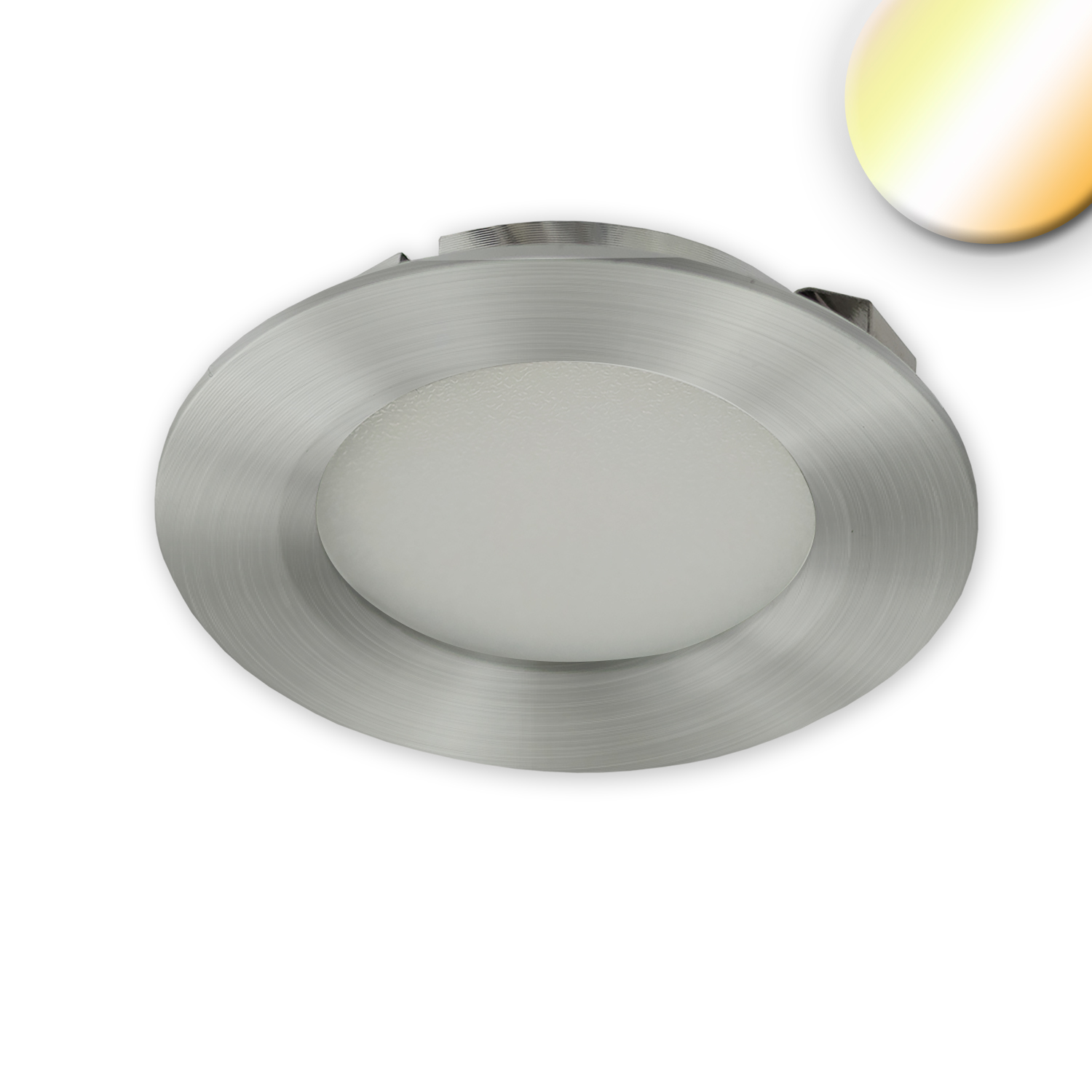 ISOLED LED Möbeleinbaustrahler Alu gebürstet rund 3W 120° 24V DC weißdynamisch 1900K-5000K dimmbar