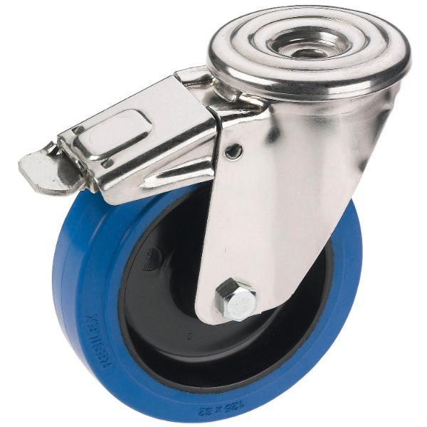 Dörner + Helmer Lenkrolle Elastik blau Rückenloch 100 mm 150 kg Feststeller