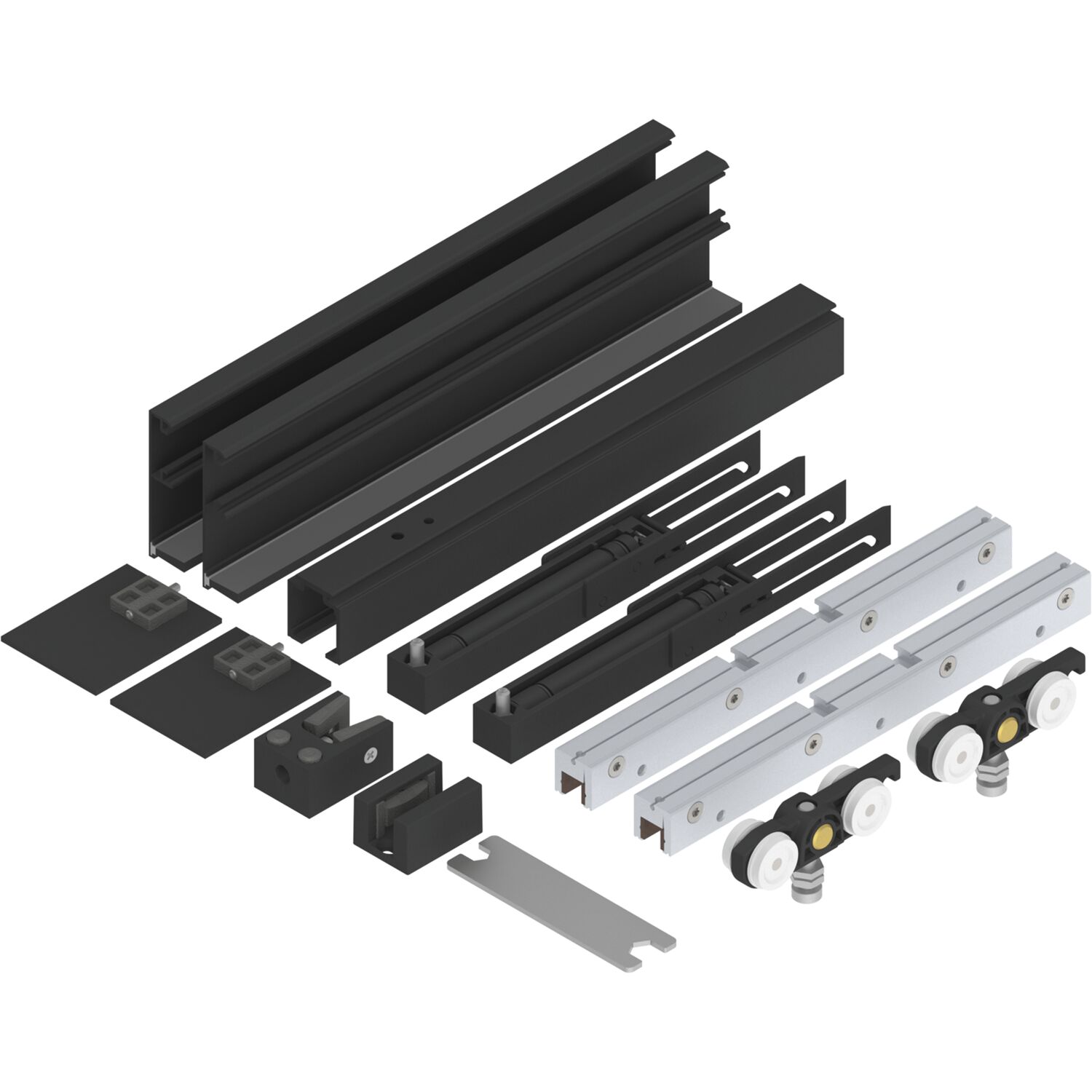 solido 100 Beschlagset Glas Einzugsdämpfung Laufschiene Blende L=2500 mm schwarz