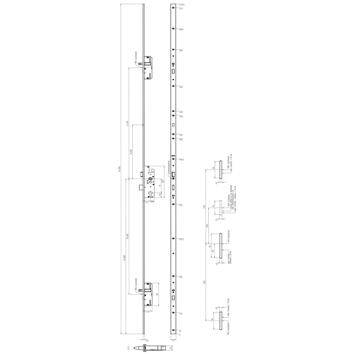 KFV MFV-Schloss BS 2300 DIN, DM 35, U-Stulp 24 x 6,3 mm, silber verzinkt