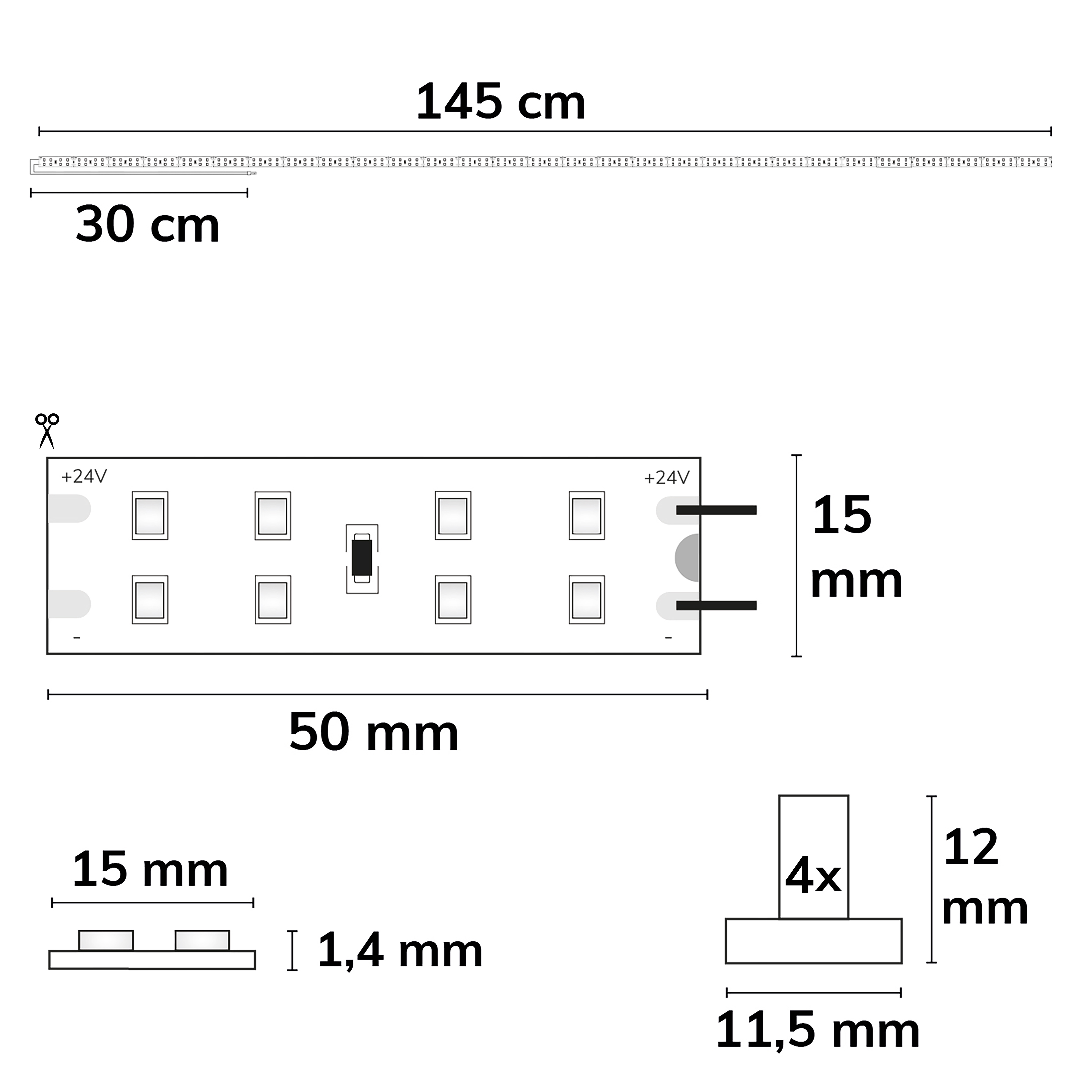 ISOLED LED T5/T8 Umrüstplatine 830 145cm MiniAMP 232 LED 24V 24W 170 lm/W warmweiß dimmbar
