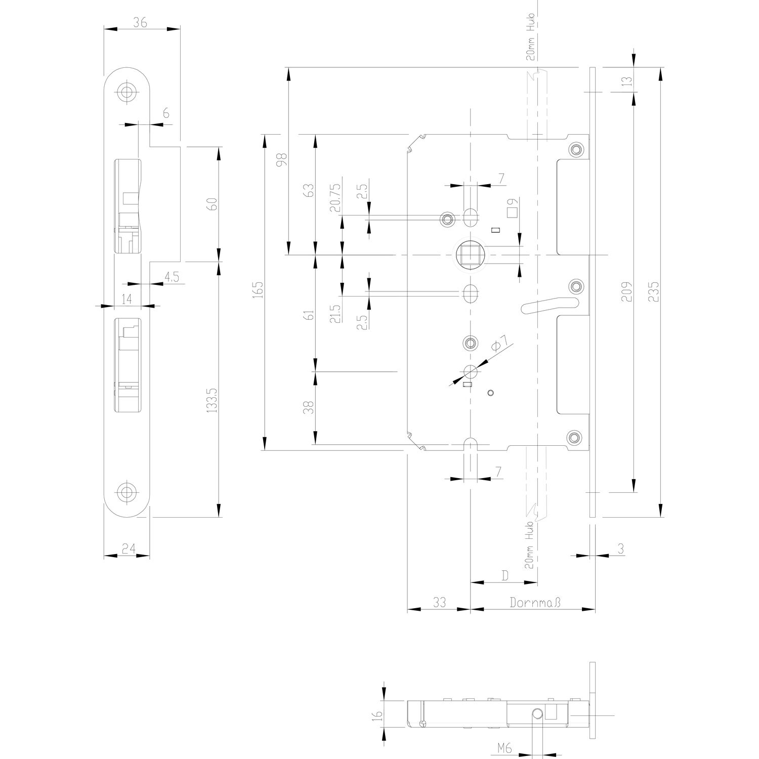 BKS Fluchttürtreibriegel B 2190 1006 DM 65, Lappenstulp 24 mm, rechts