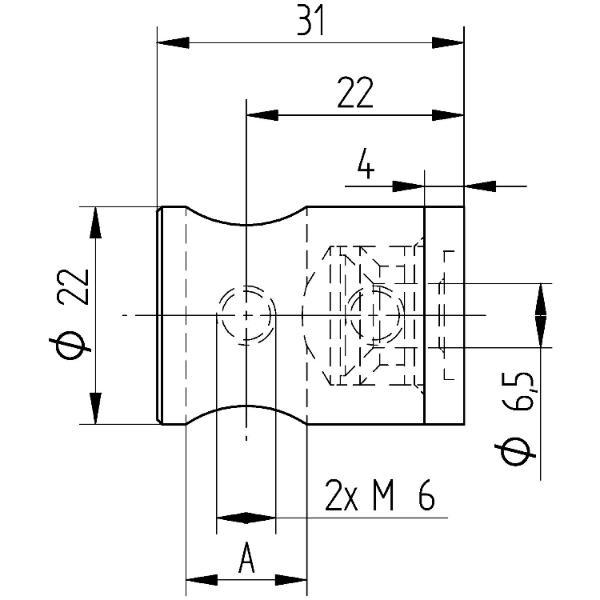croso Querstabhalter für geraden Anschluss, Bohrung 12,2 mm, Edelstahl V2A