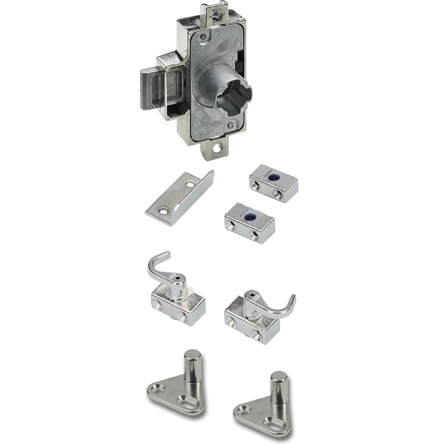 Hettich Drehstangenschloss Set mit Innenvierkant, Dornmaß 25 mm, L16, vernickelt