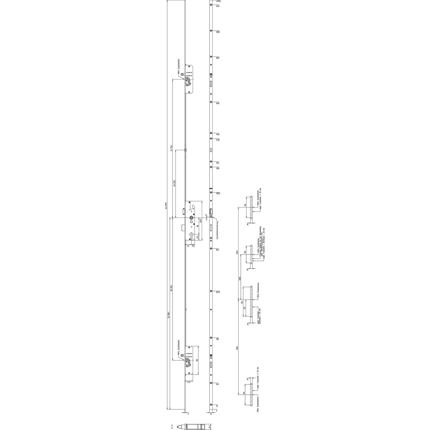 ninka KFV MFV-Schloss BS 2300 ÖNORM, DM 35, Stulp 16 mm eckig, silber verzinkt