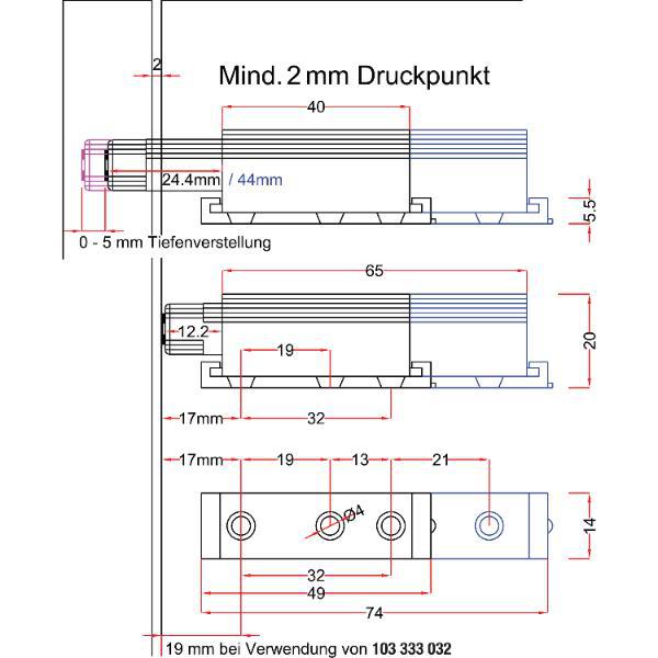 Maco #51.0792-GRIGIO CHIARO Druckfederschnapper, mit Dämpfer, Hub 40, Kunststoff grau