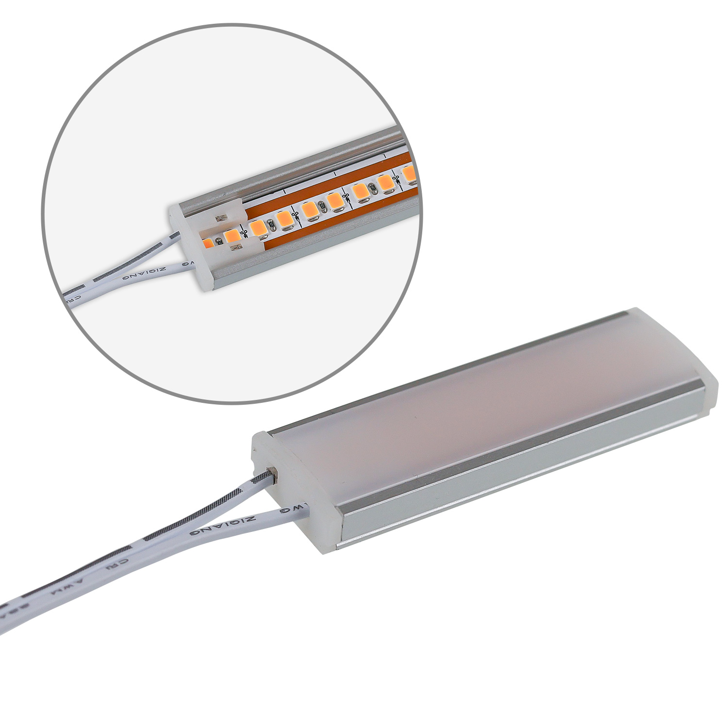 ISOLED Endkappe weiß für Surf12 Flat mit Einspeiser für FC-Flexband 50cm Kabel + MiniAmp-Stecker max